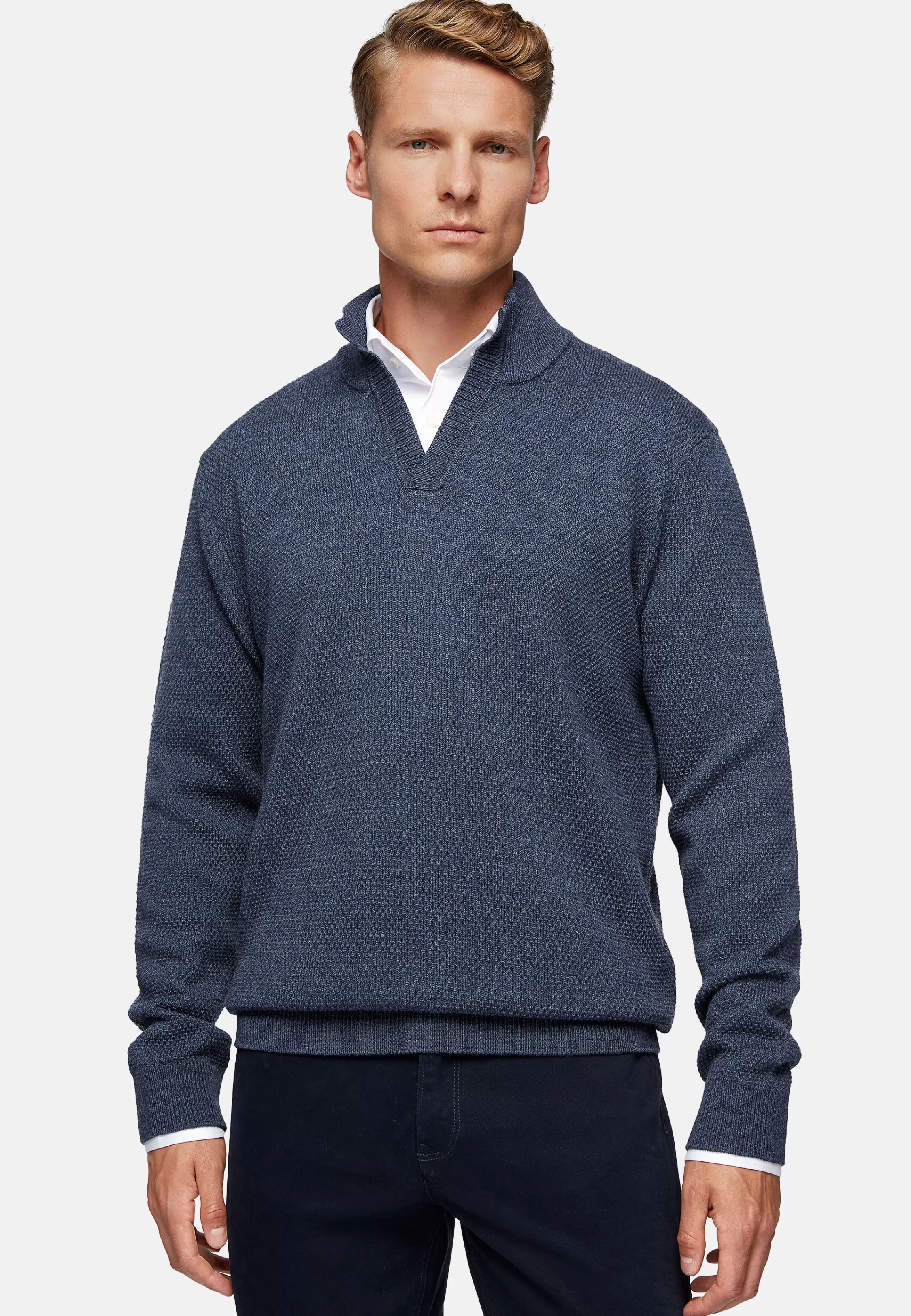 Boggi Milano Merino Wool Crew Neck Stitching 7 Gg