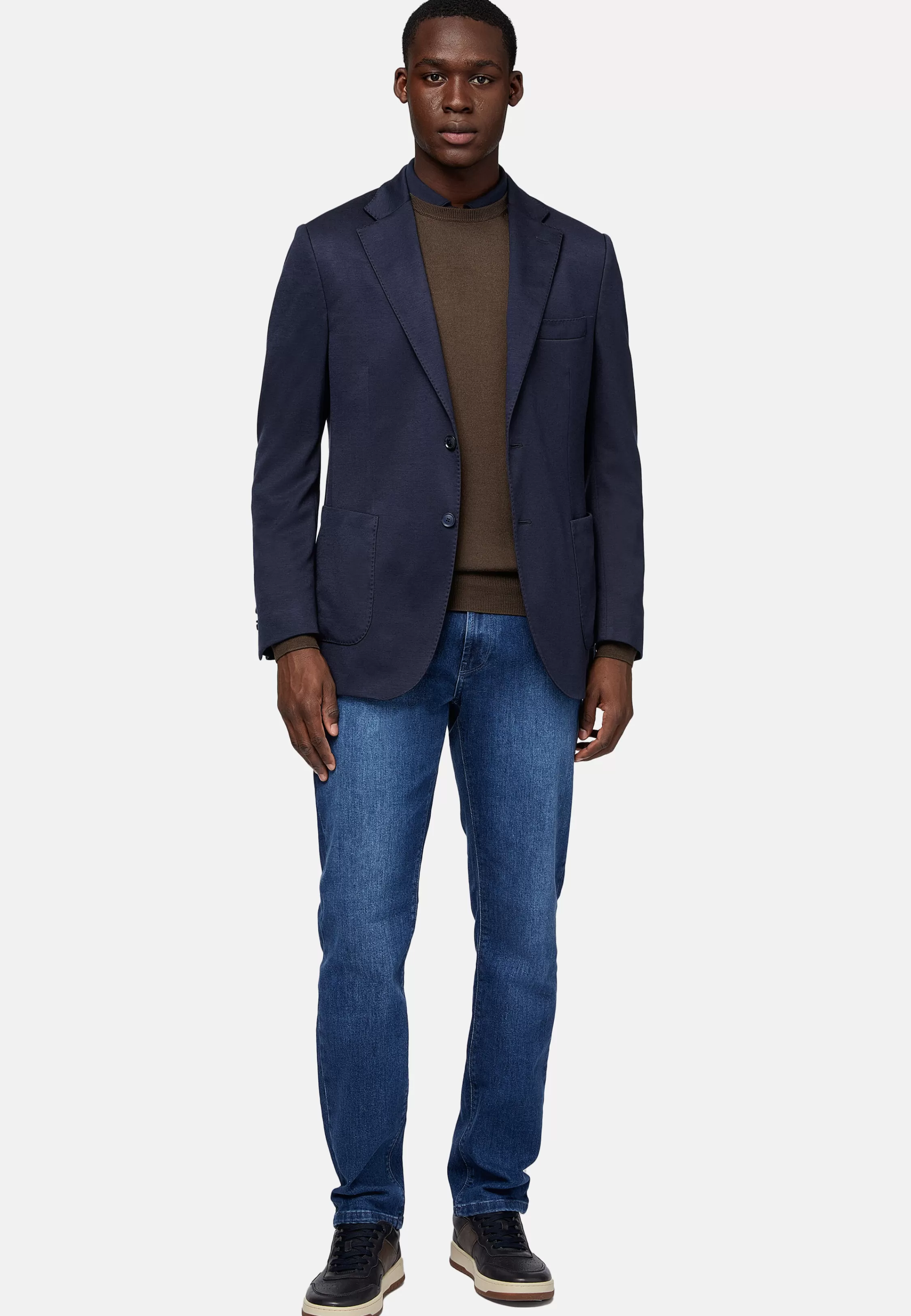Boggi Milano Navy Blue B Jersey Jacket In A Cotton, Cashmere And Tencel Blend