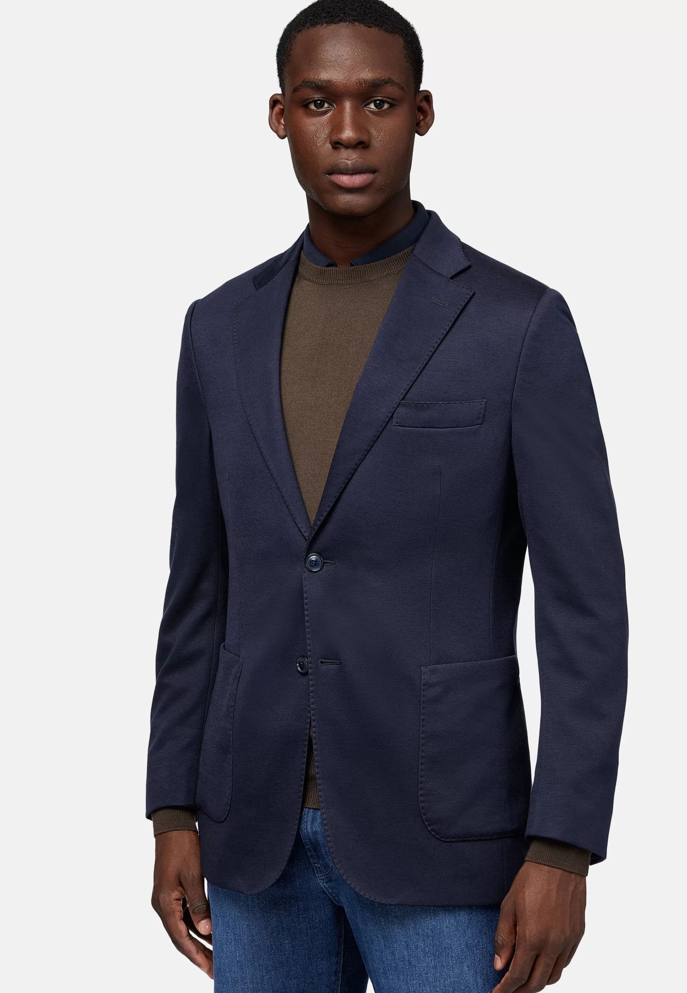 Boggi Milano Navy Blue B Jersey Jacket In A Cotton, Cashmere And Tencel Blend