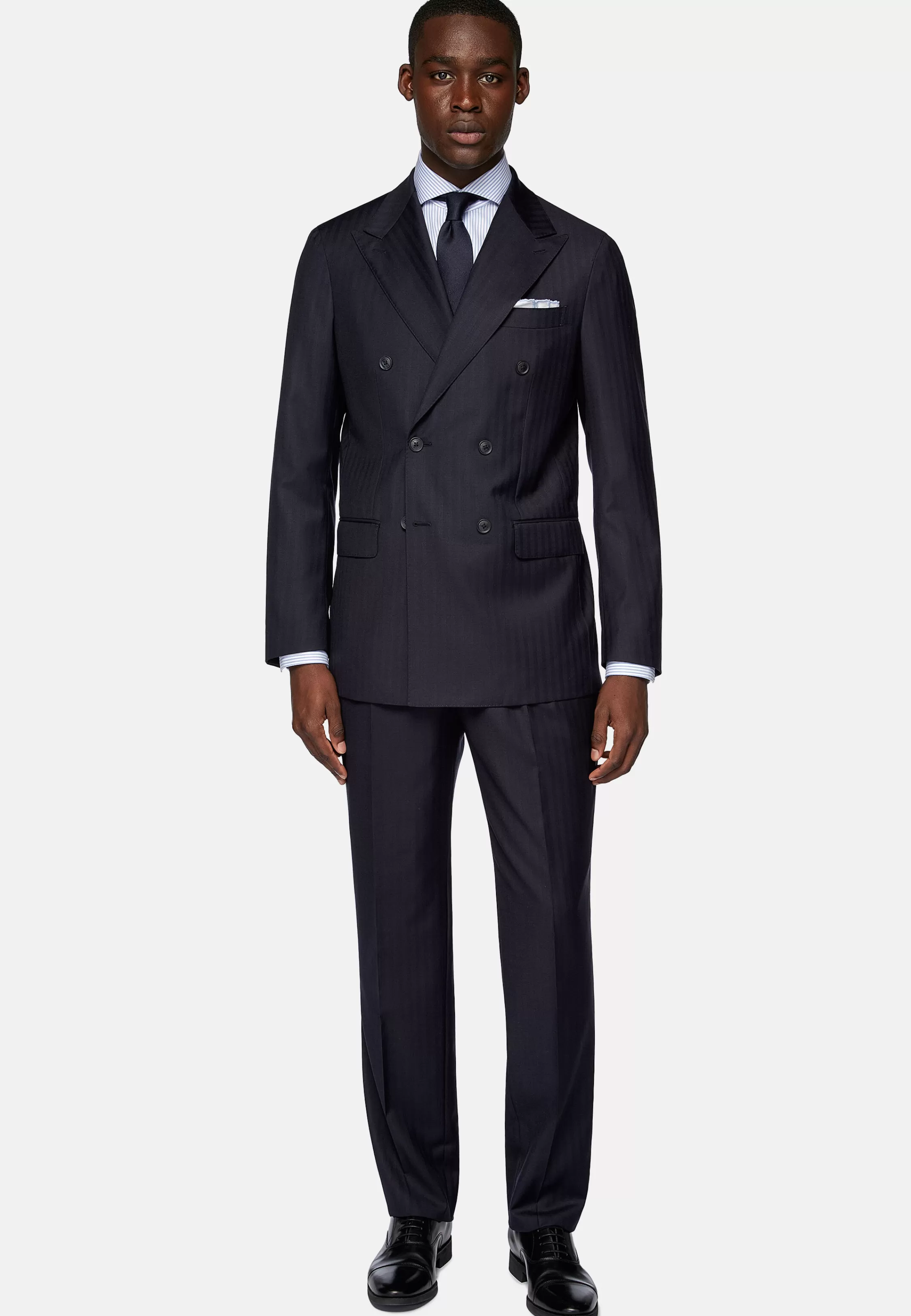 Boggi Milano Herringbone Double-Breasted Suit In Pure Wool