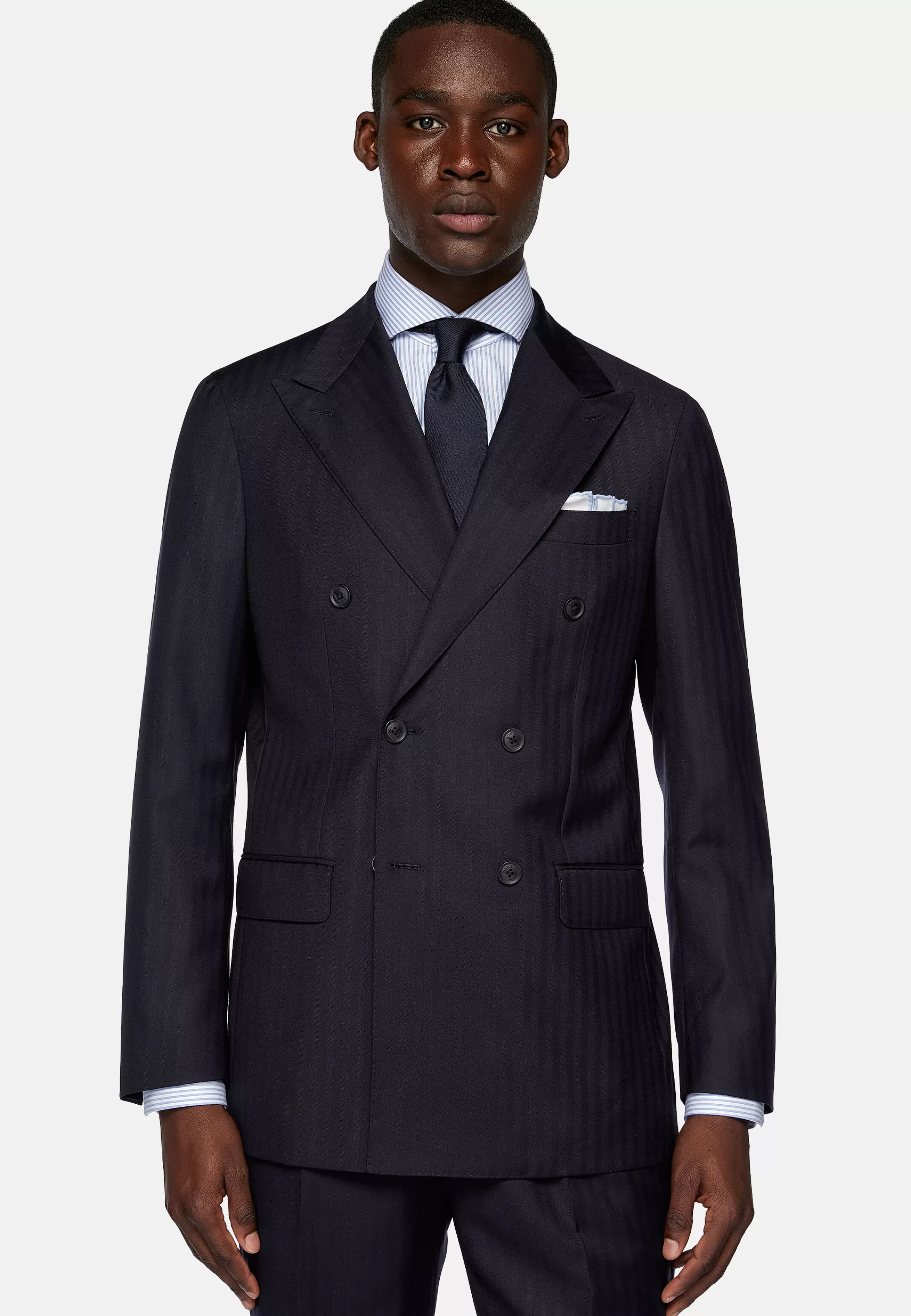 Boggi Milano Herringbone Double-Breasted Suit In Pure Wool