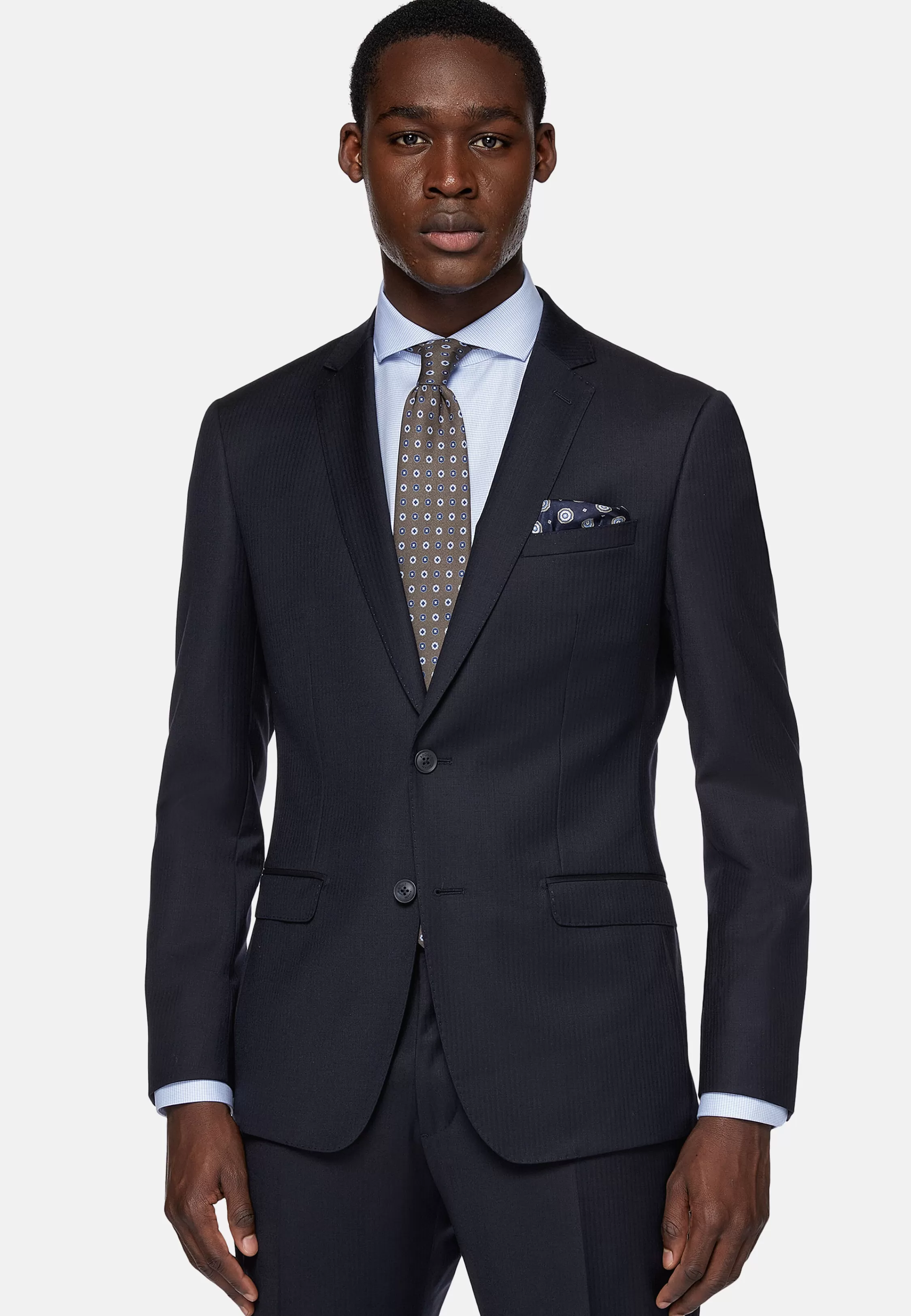 Boggi Milano Micro Herringbone Suit In Stretch Wool