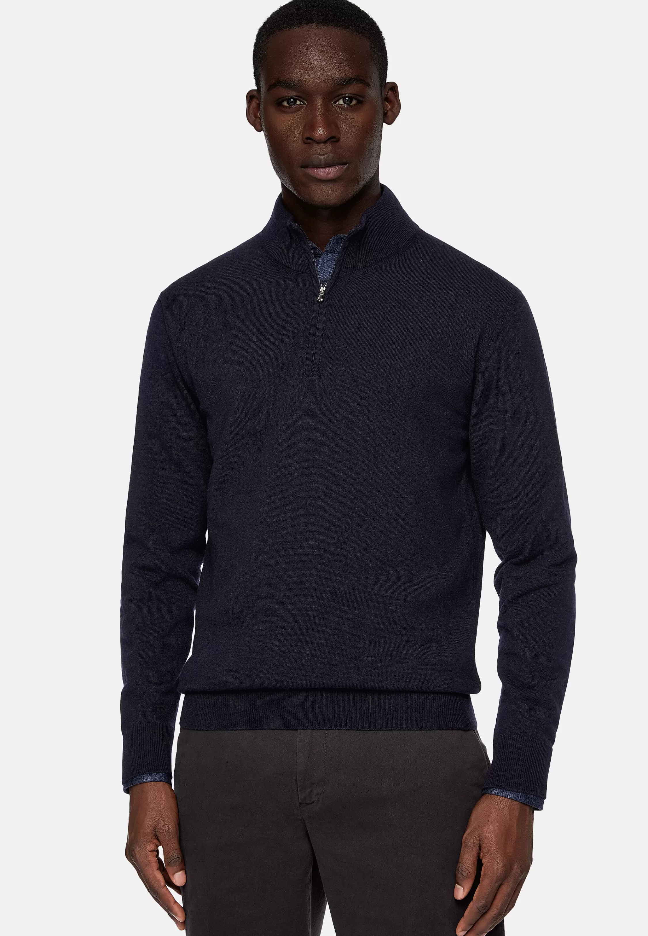 Boggi Milano Navy Cashmere Blend Half Zip Jumper