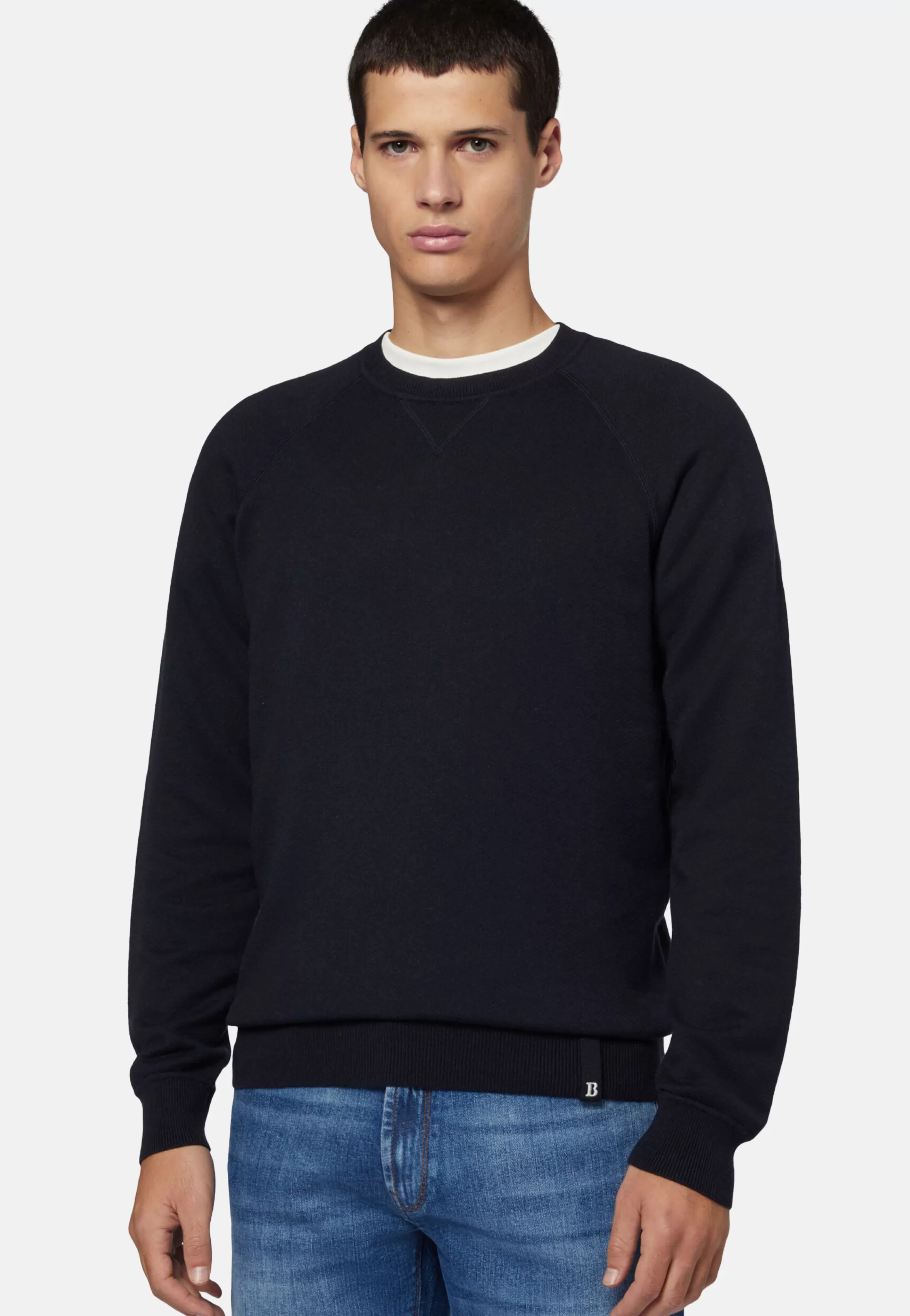 Boggi Milano Navy Crew Neck Jumper In Cotton, Silk And Cashmere