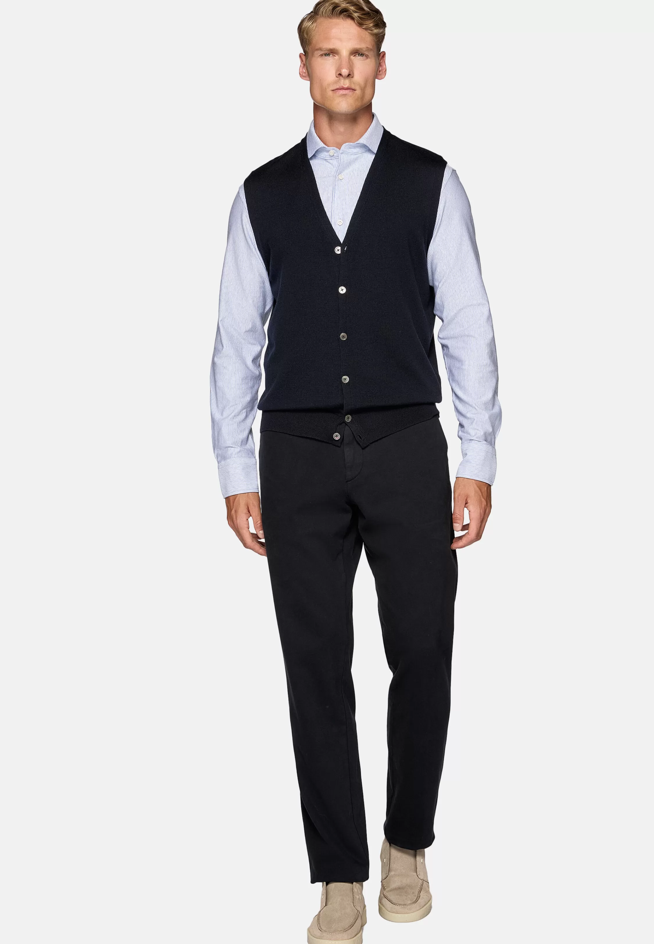 Boggi Milano Navy Merino Wool Knitted Waistcoat