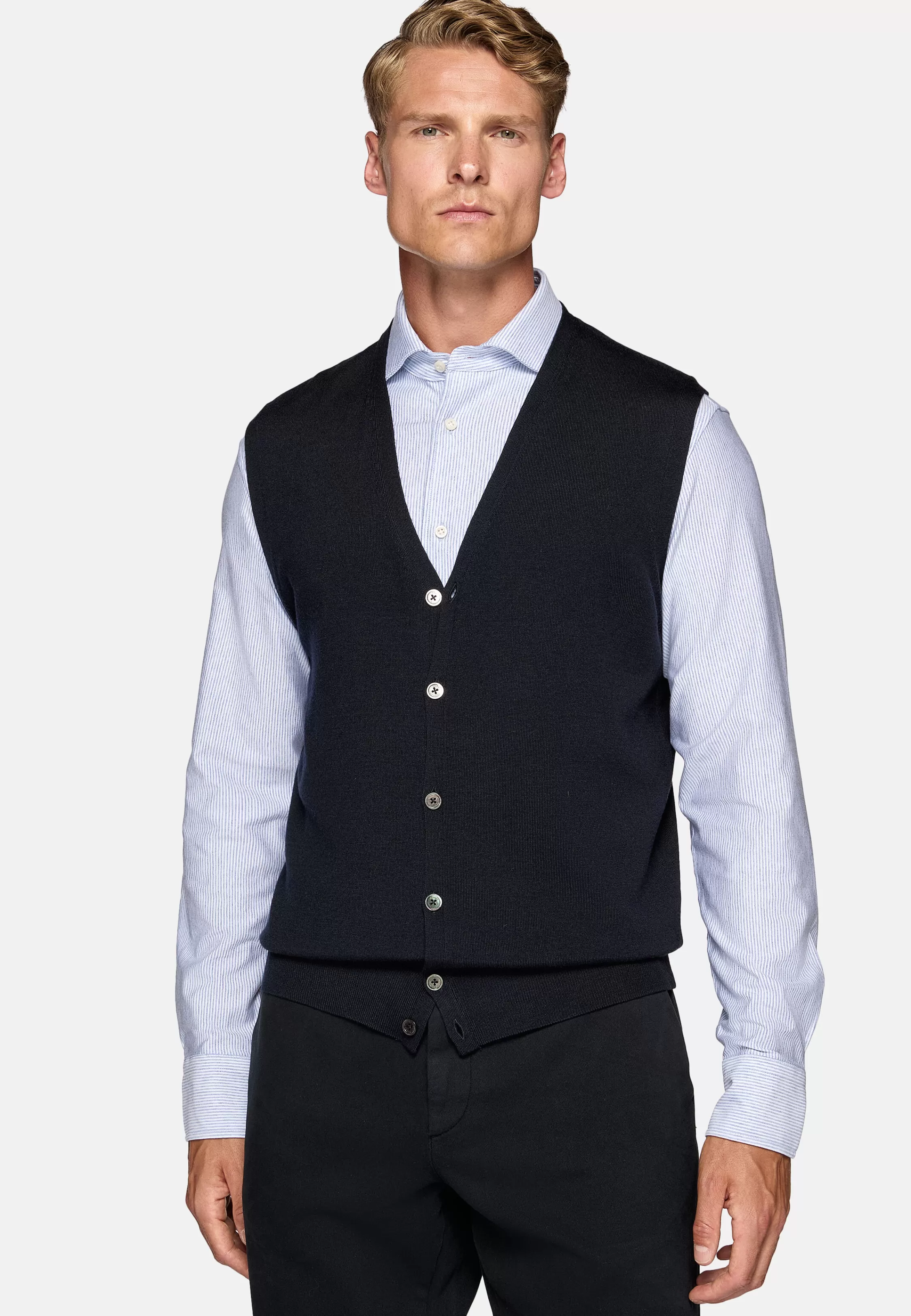 Boggi Milano Navy Merino Wool Knitted Waistcoat