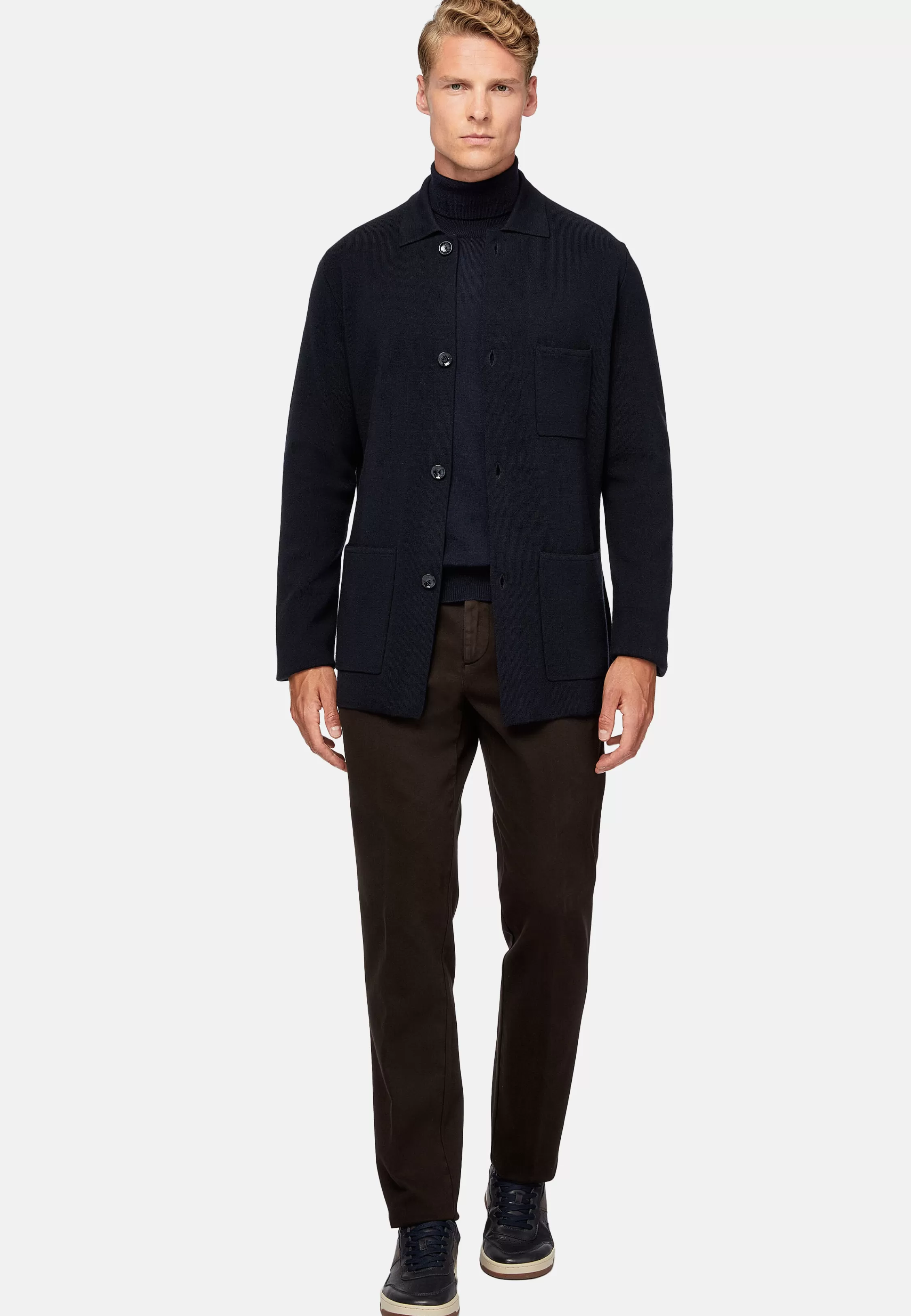 Boggi Milano Navy Over Shirt In Merino Wool