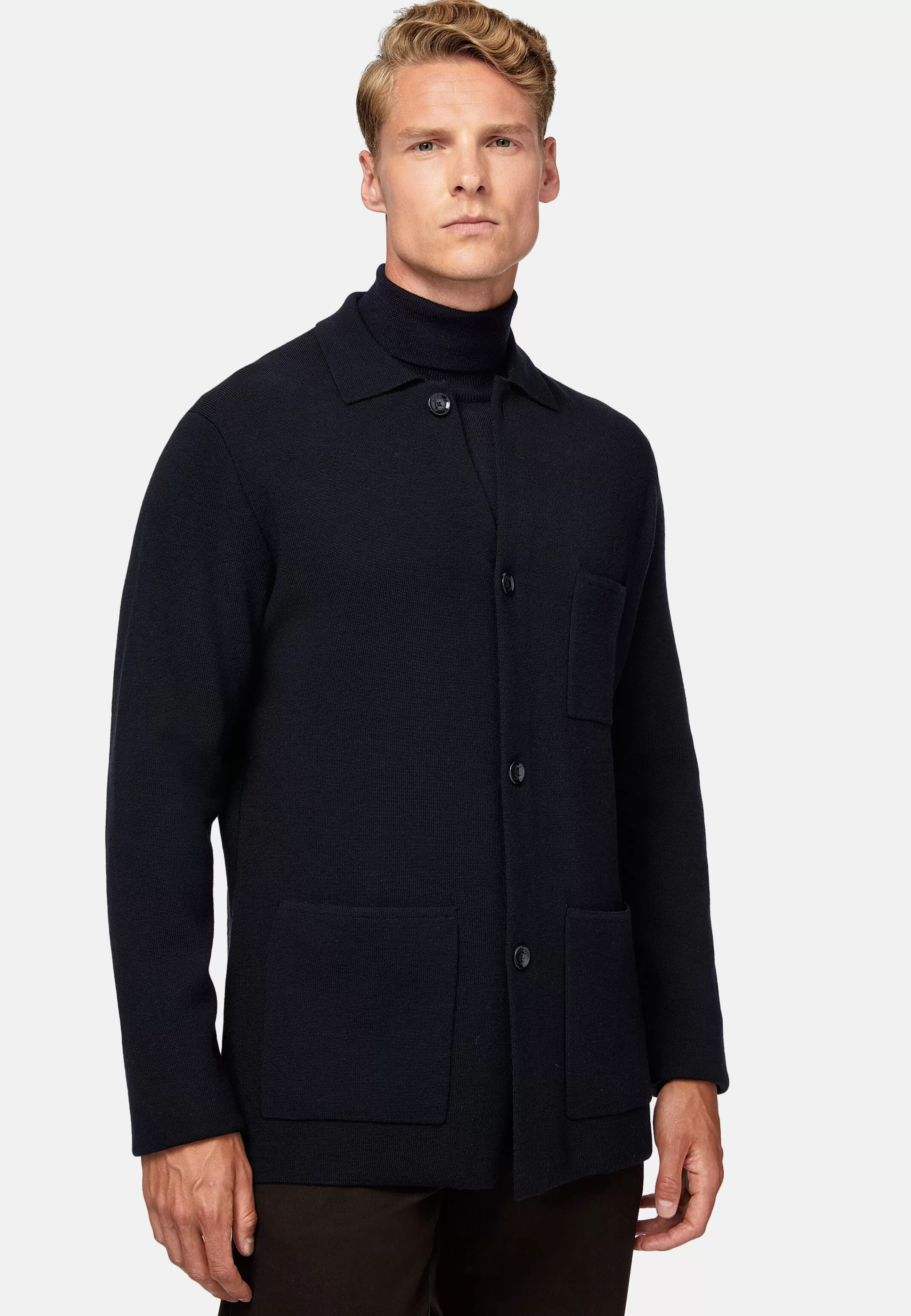 Boggi Milano Navy Over Shirt In Merino Wool