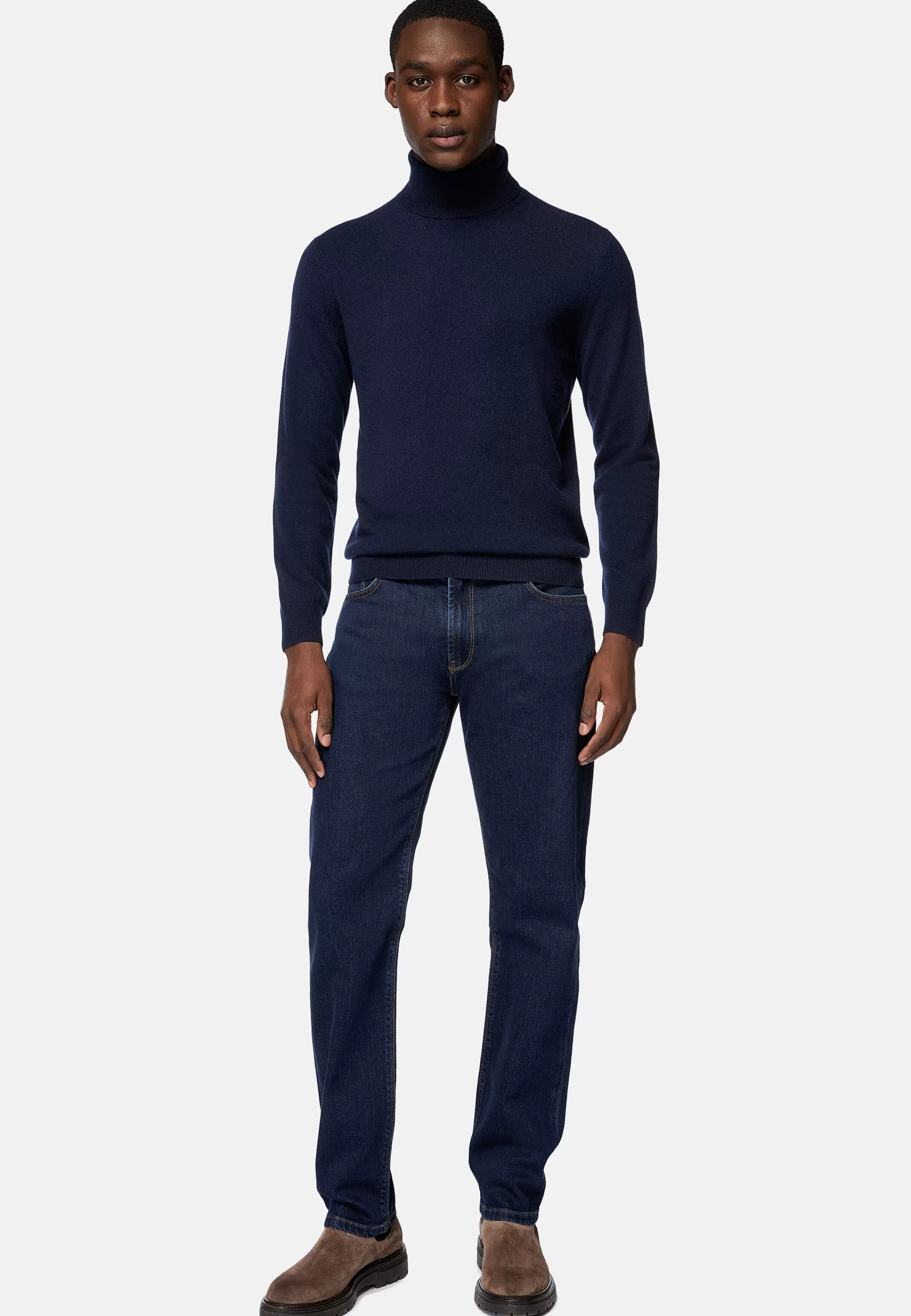 Boggi Milano Navy Polo Neck Pullover In Cashmere