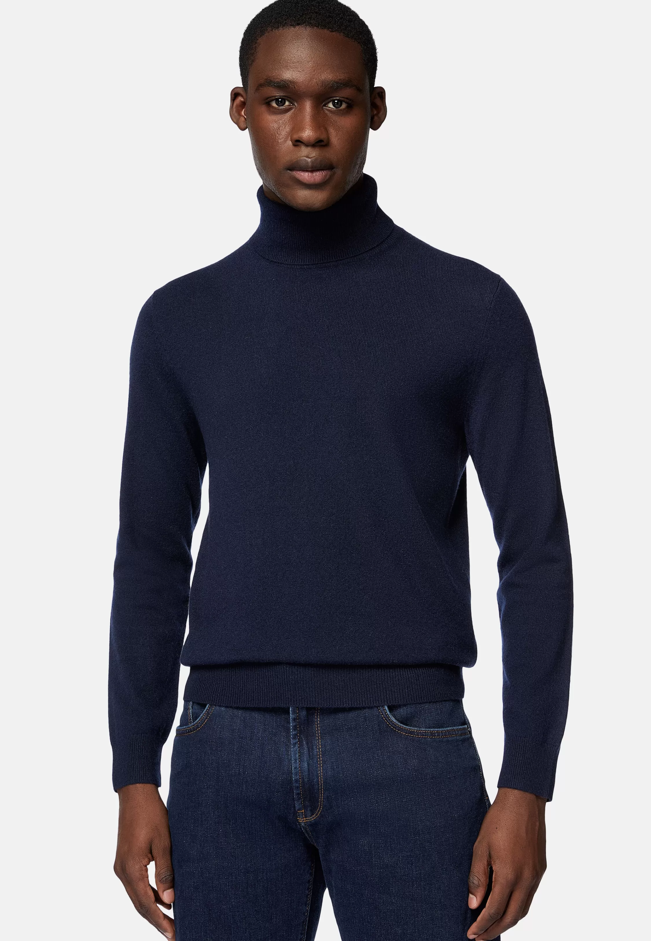 Boggi Milano Navy Polo Neck Pullover In Cashmere