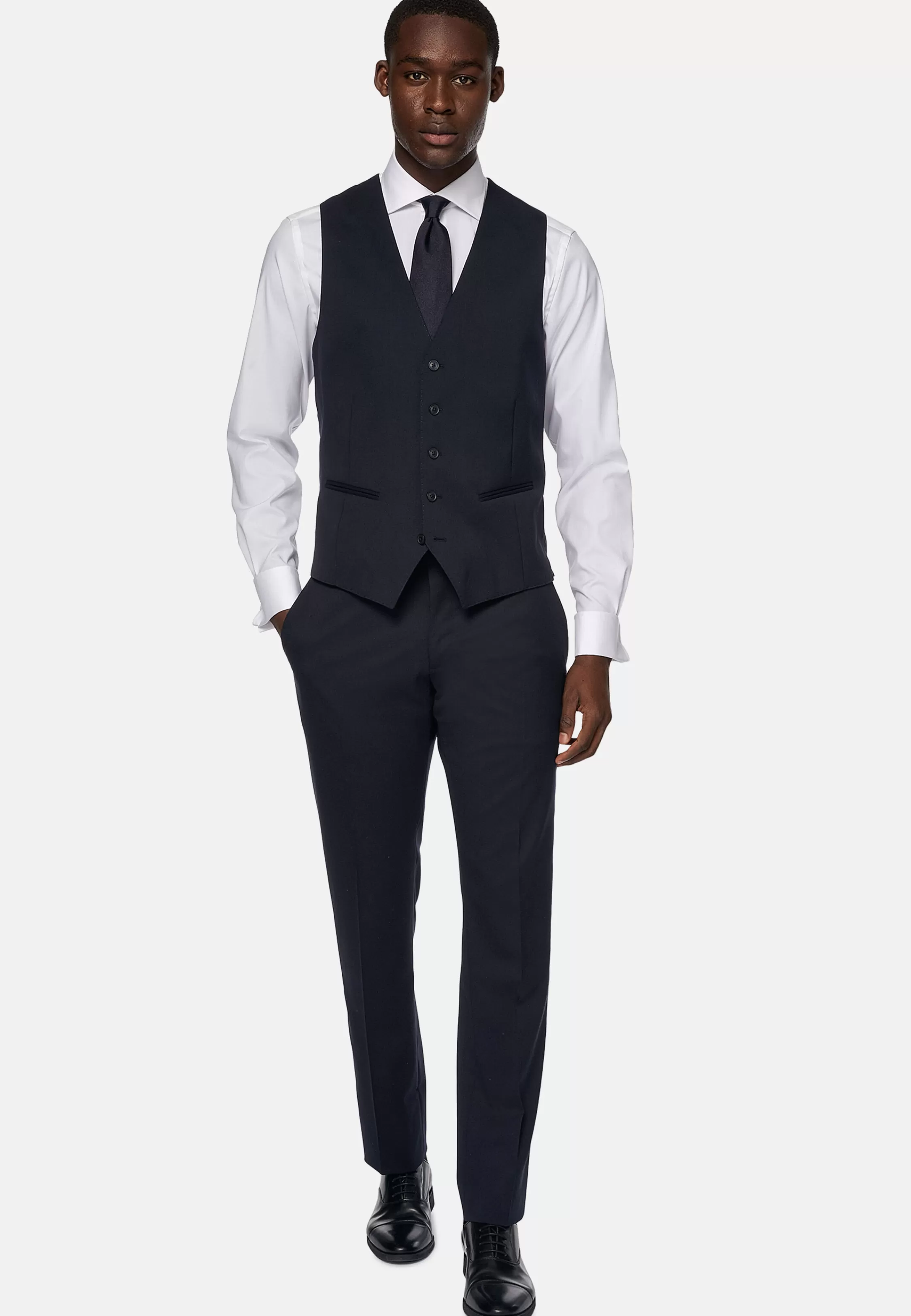 Boggi Milano Navy Stretch Wool Twill Waistcoat