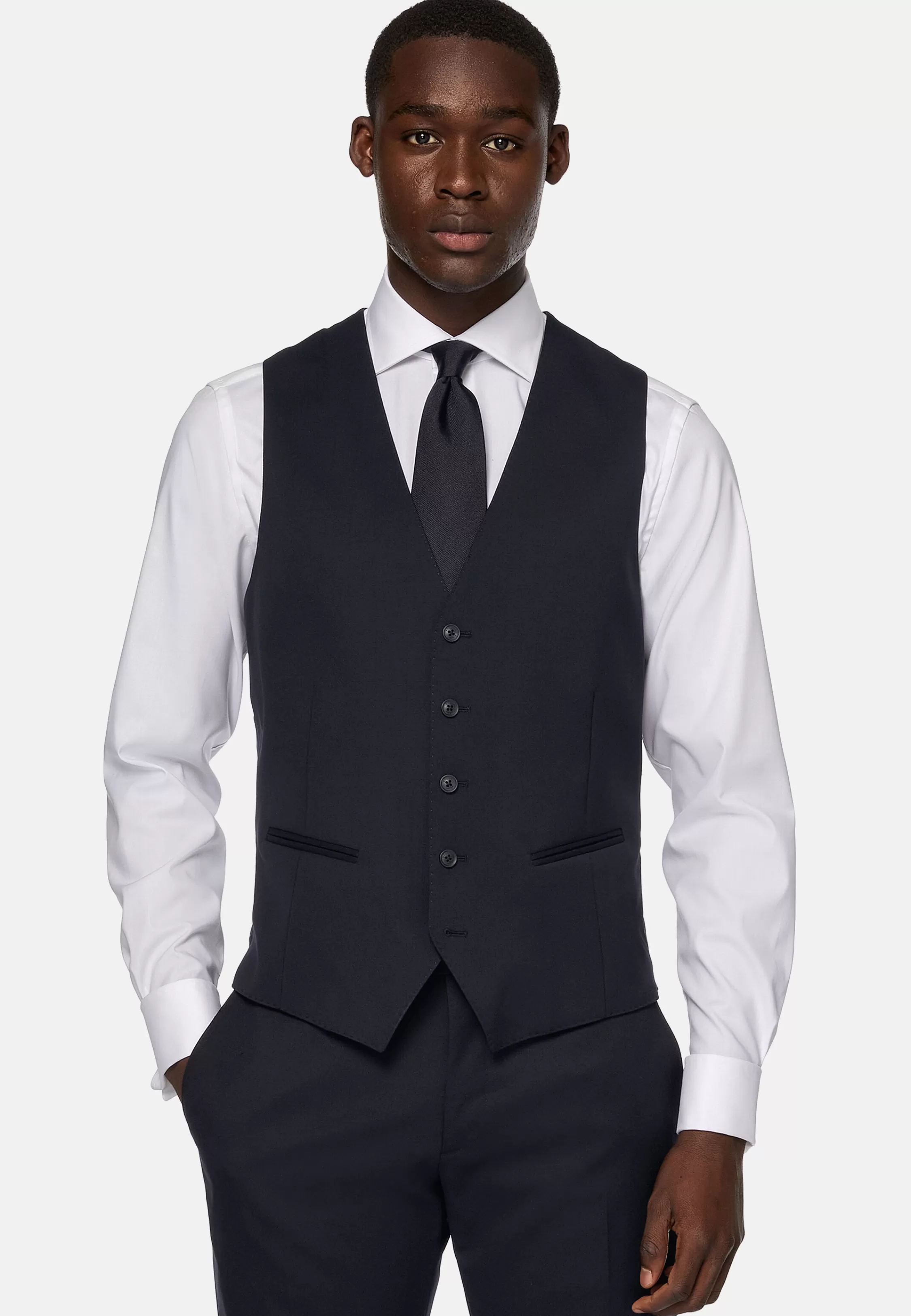 Boggi Milano Navy Stretch Wool Twill Waistcoat