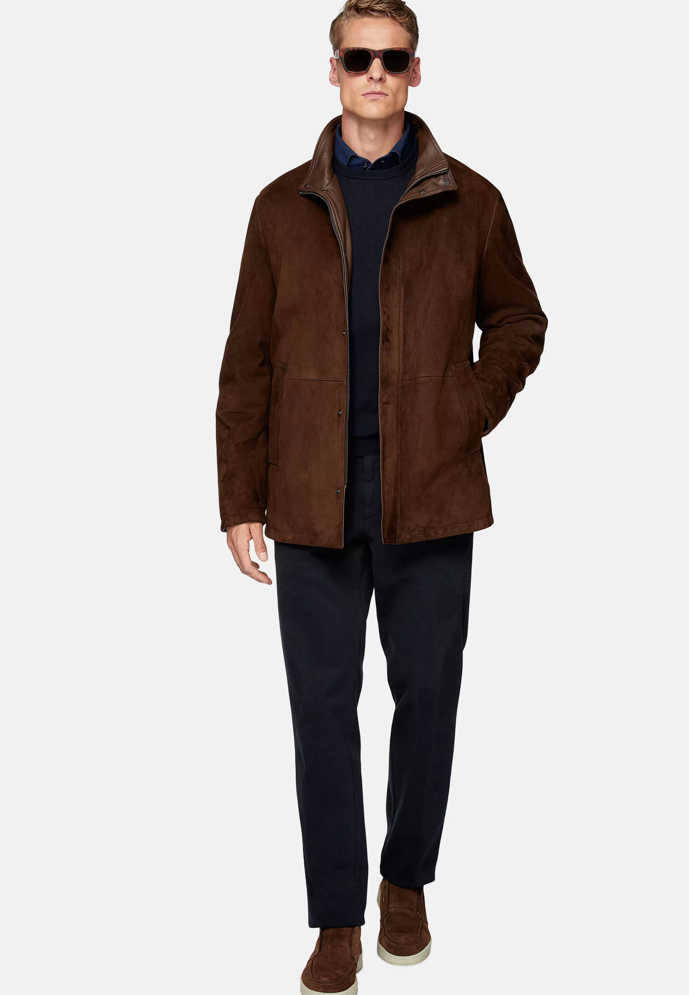 Boggi Milano Padded Peacoat In Genuine Suede Leather