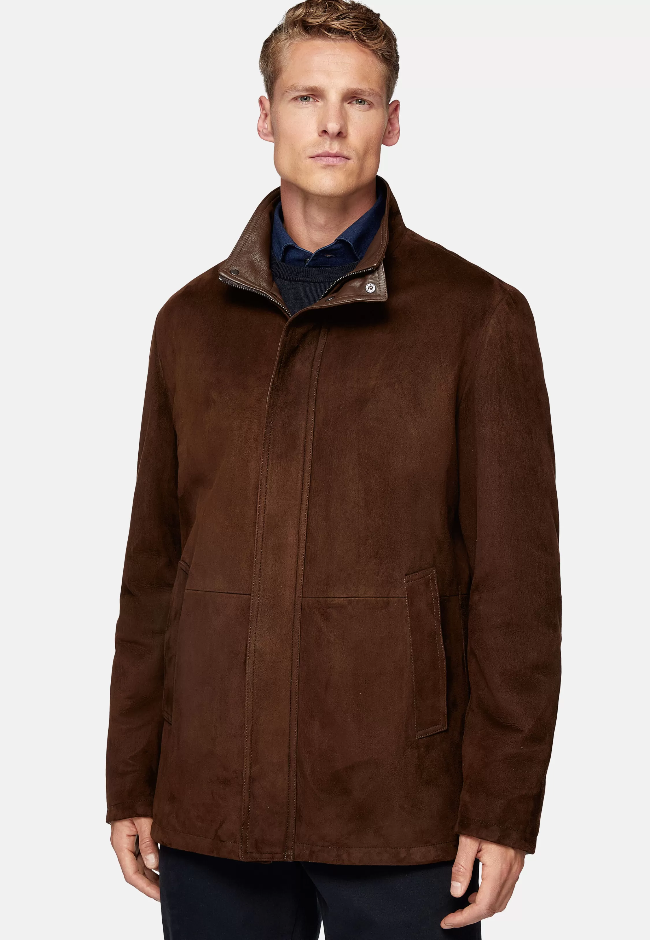 Boggi Milano Padded Peacoat In Genuine Suede Leather