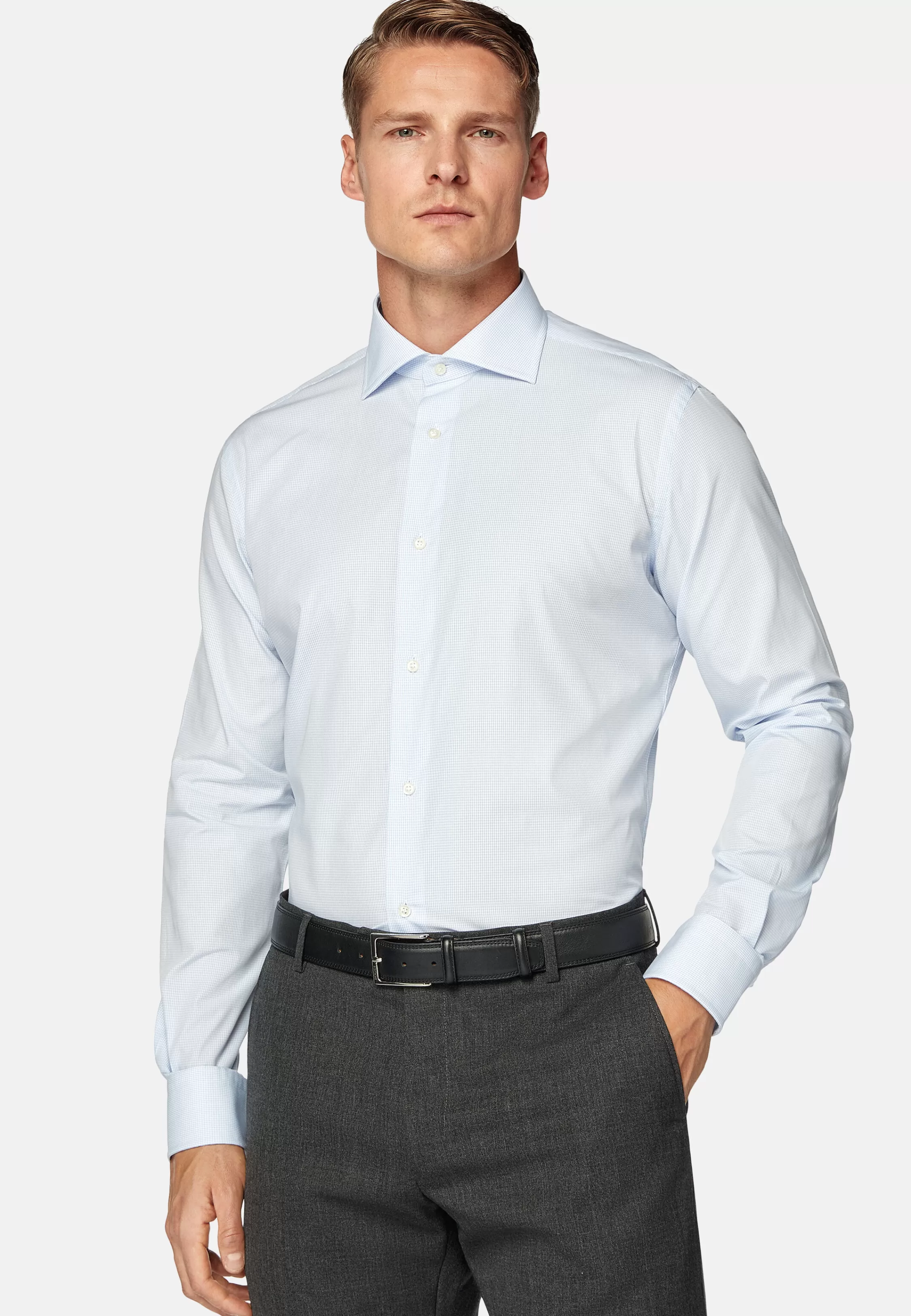 Boggi Milano Regular Fit Checked Cotton Poplin Shirt