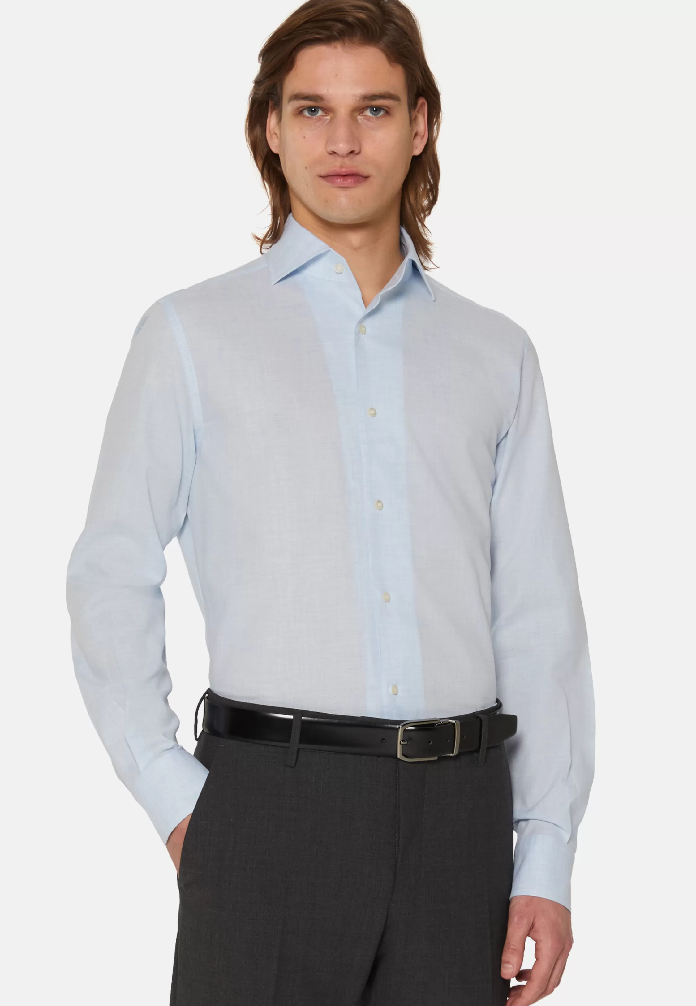 Boggi Milano Regular Fit Sky Blue Cotton Dobby Shirt