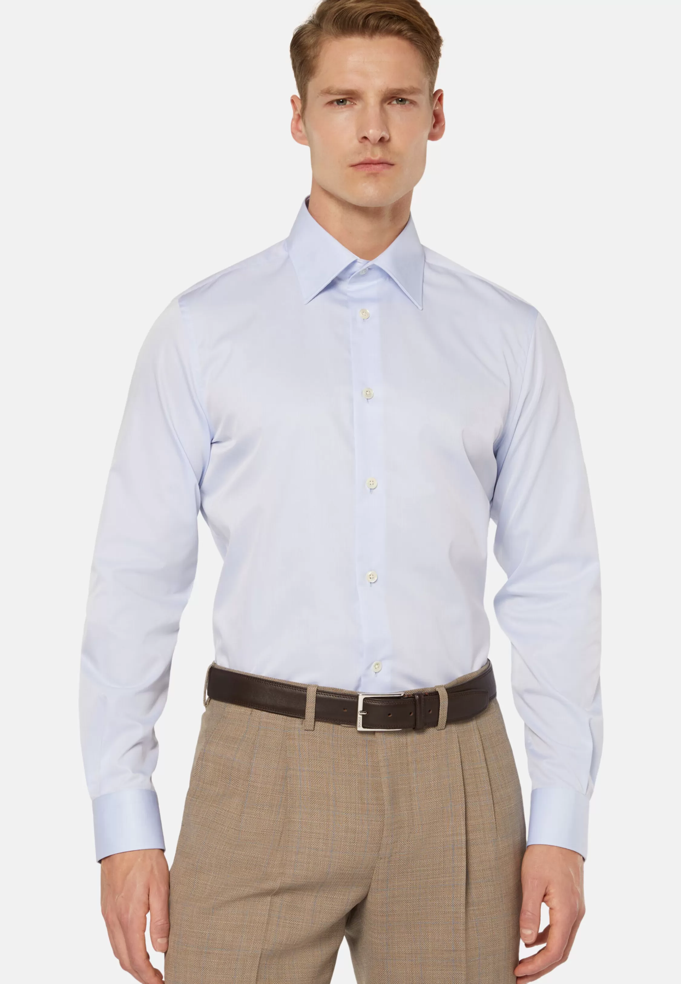 Boggi Milano Regular Fit Sky Blue Cotton Twill Shirt