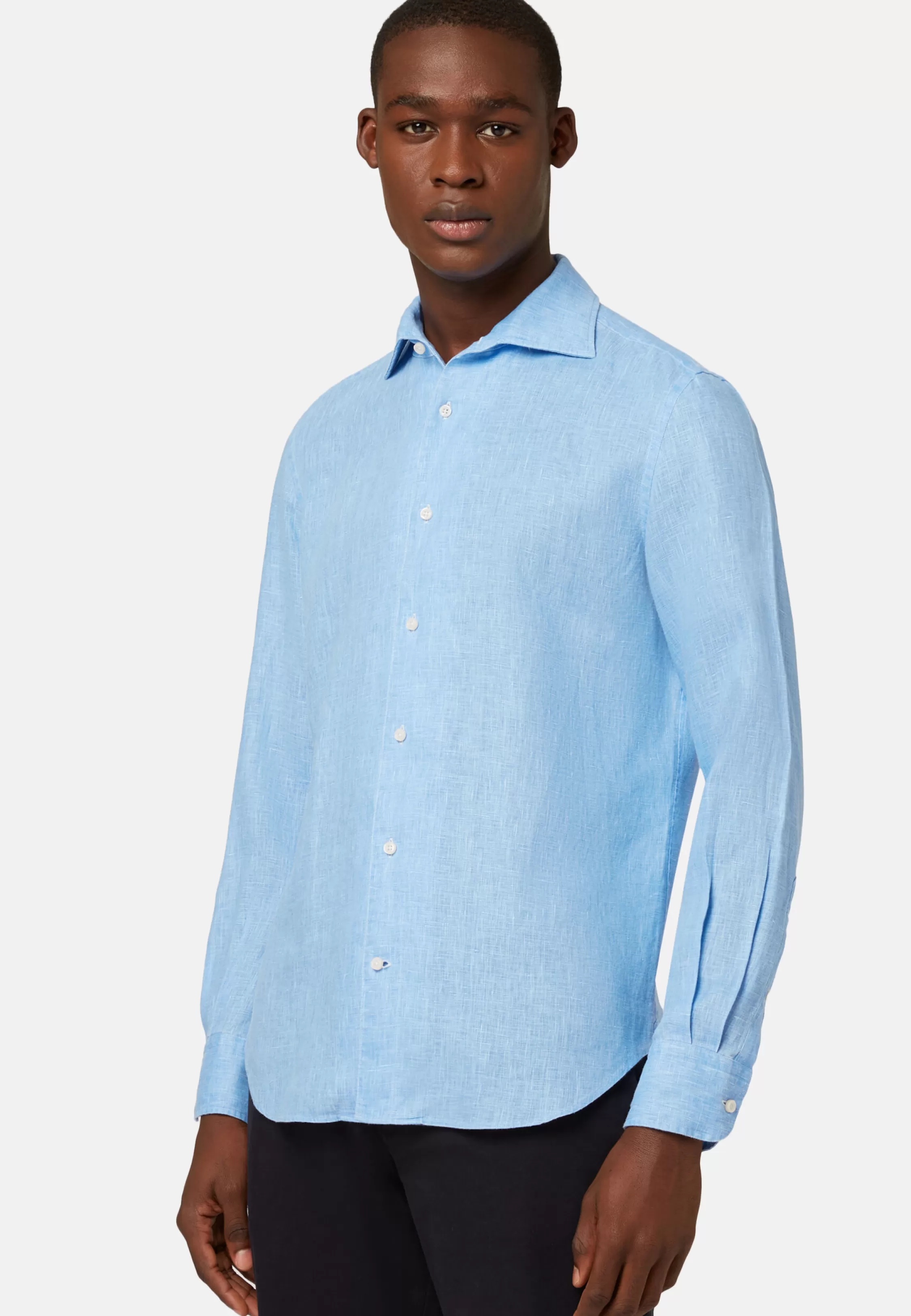 Boggi Milano Regular Fit Sky Blue Linen Shirt