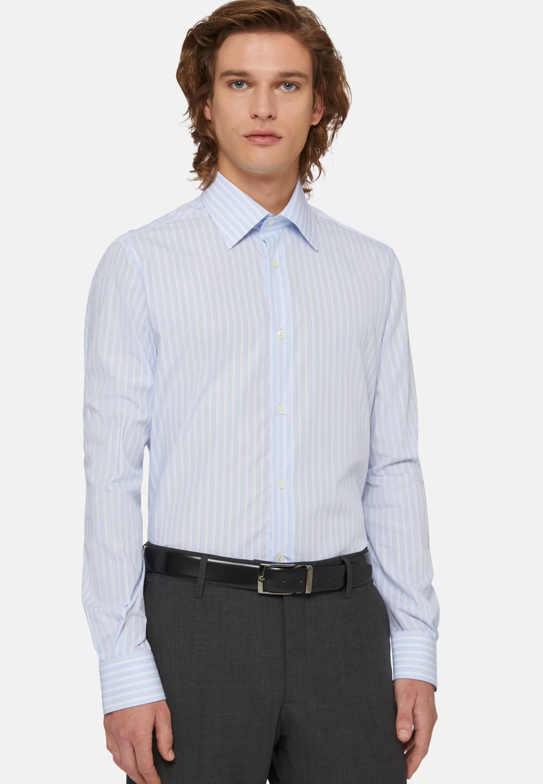 Boggi Milano Regular Fit Sky Blue Striped Cotton Shirt