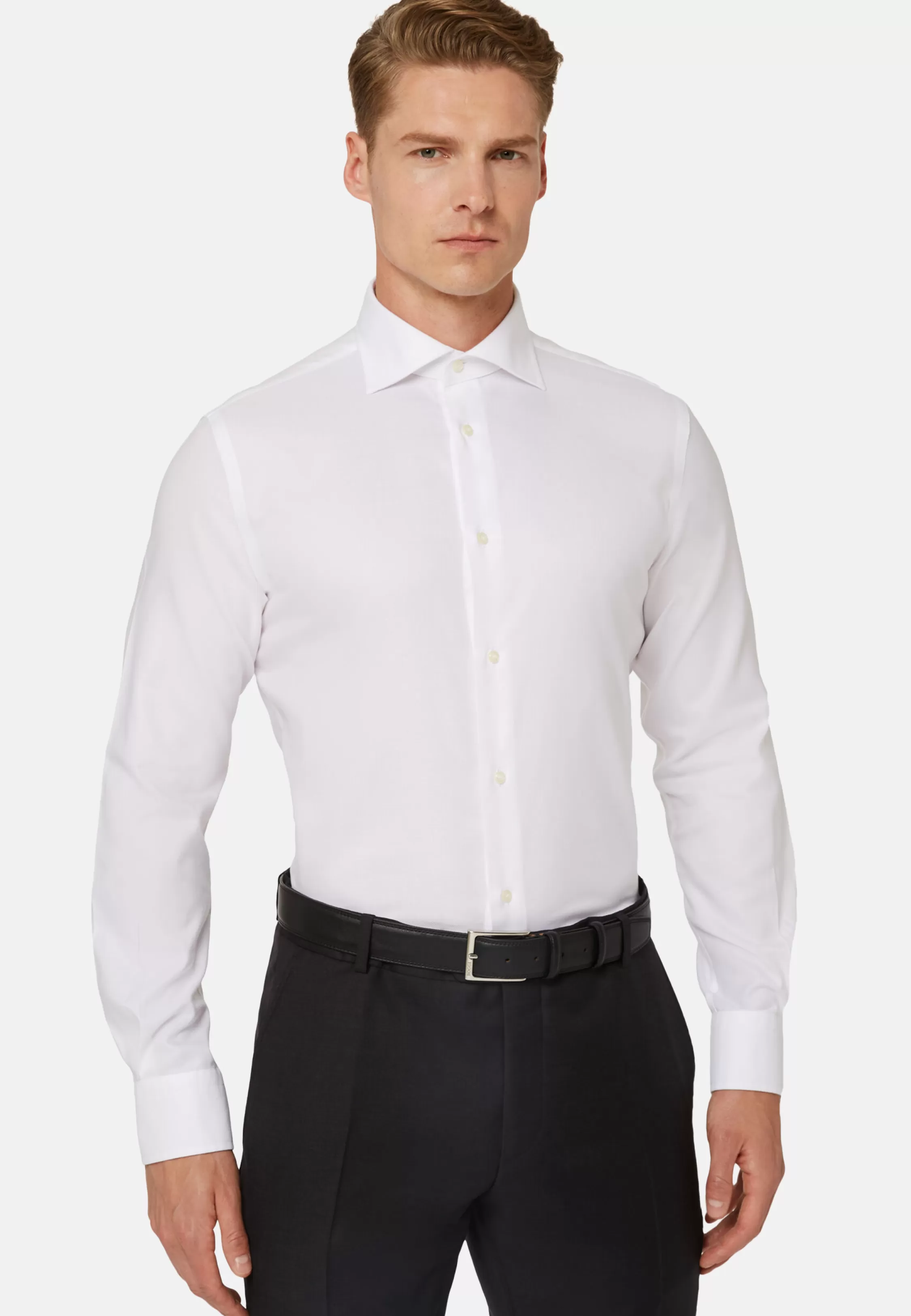 Boggi Milano Regular Fit White Cotton Dobby Shirt