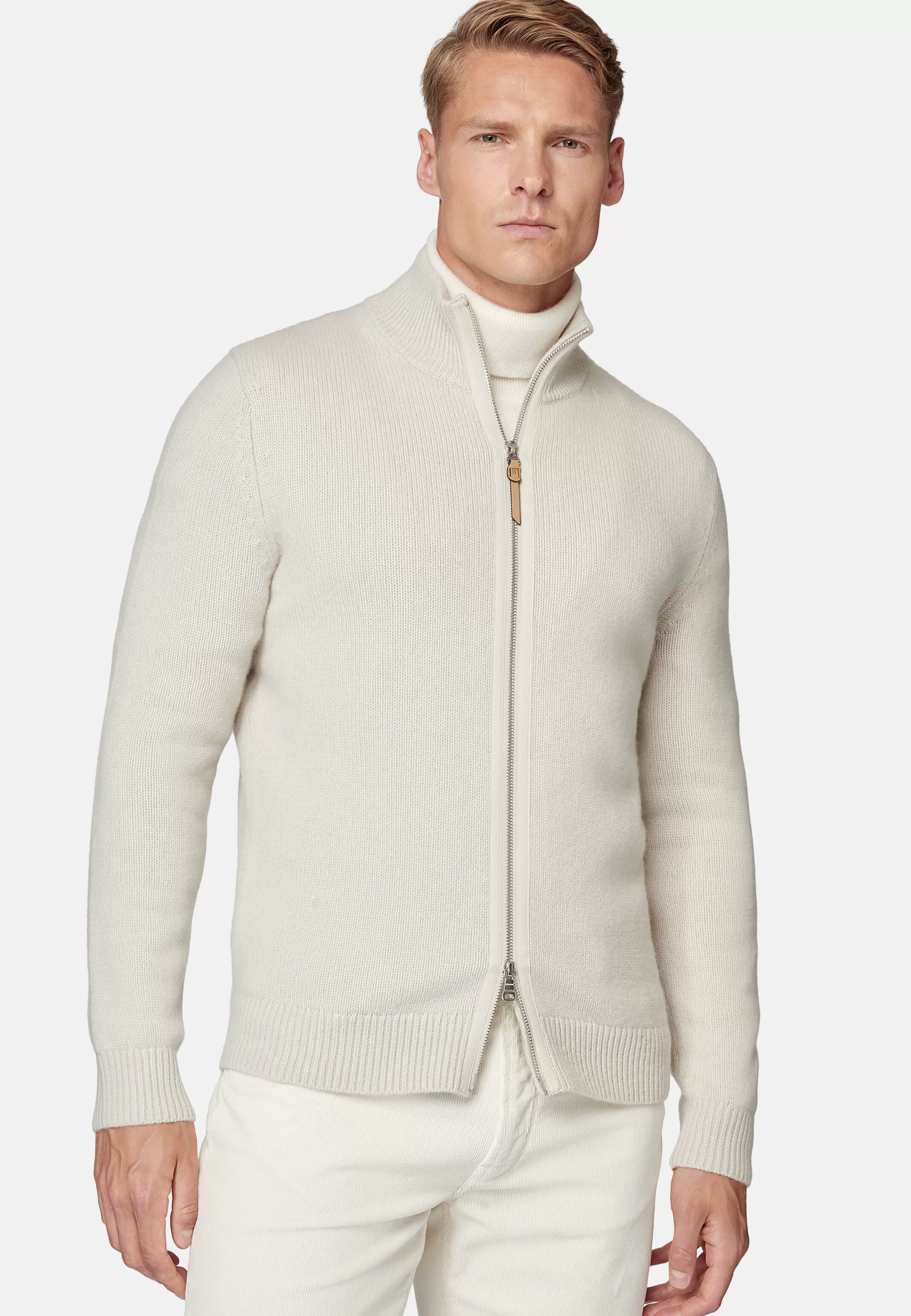 Boggi Milano Sand Cashmere Full Zip Jumper