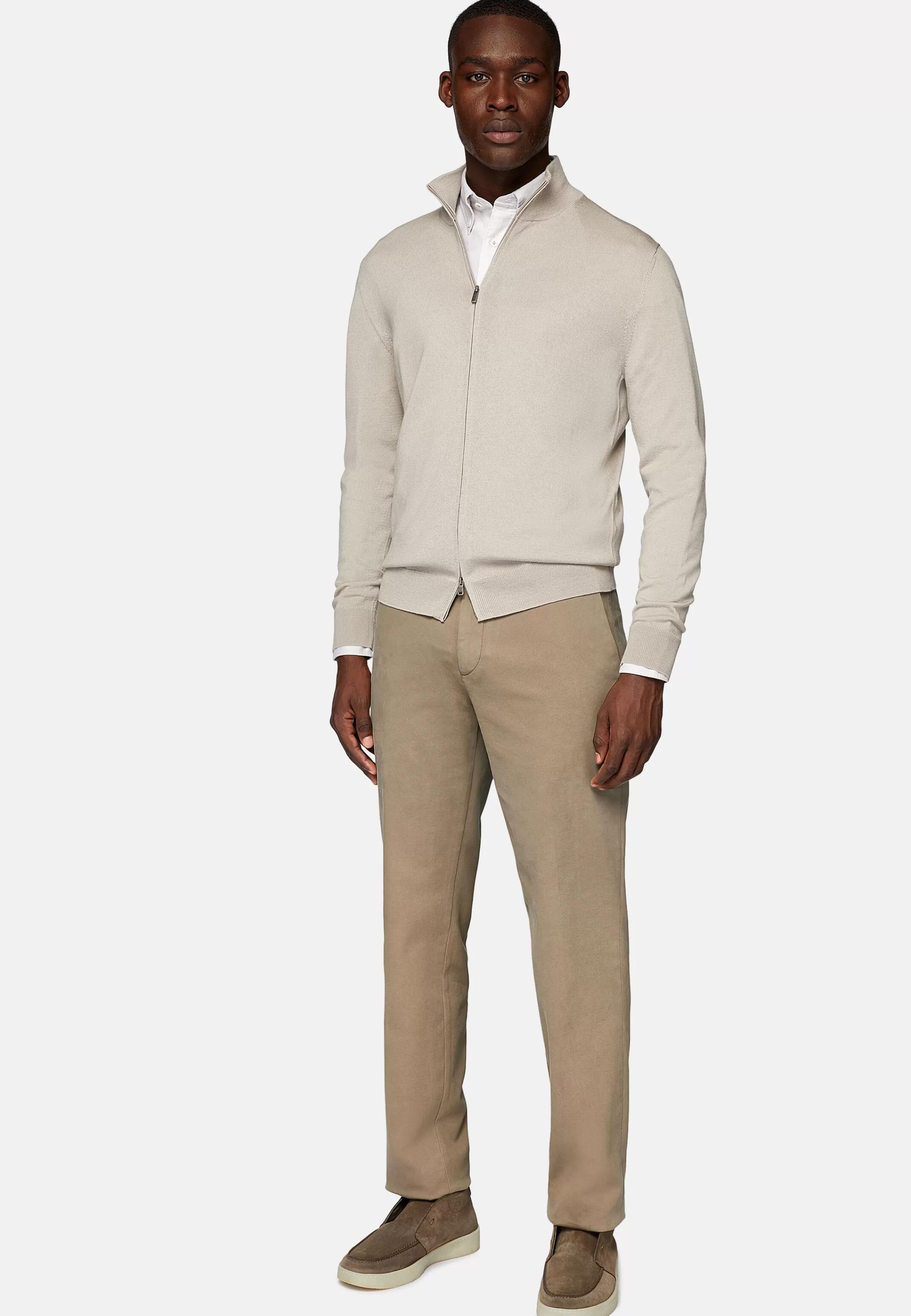 Boggi Milano Sand Full-Zip Jumper In Merino Wool