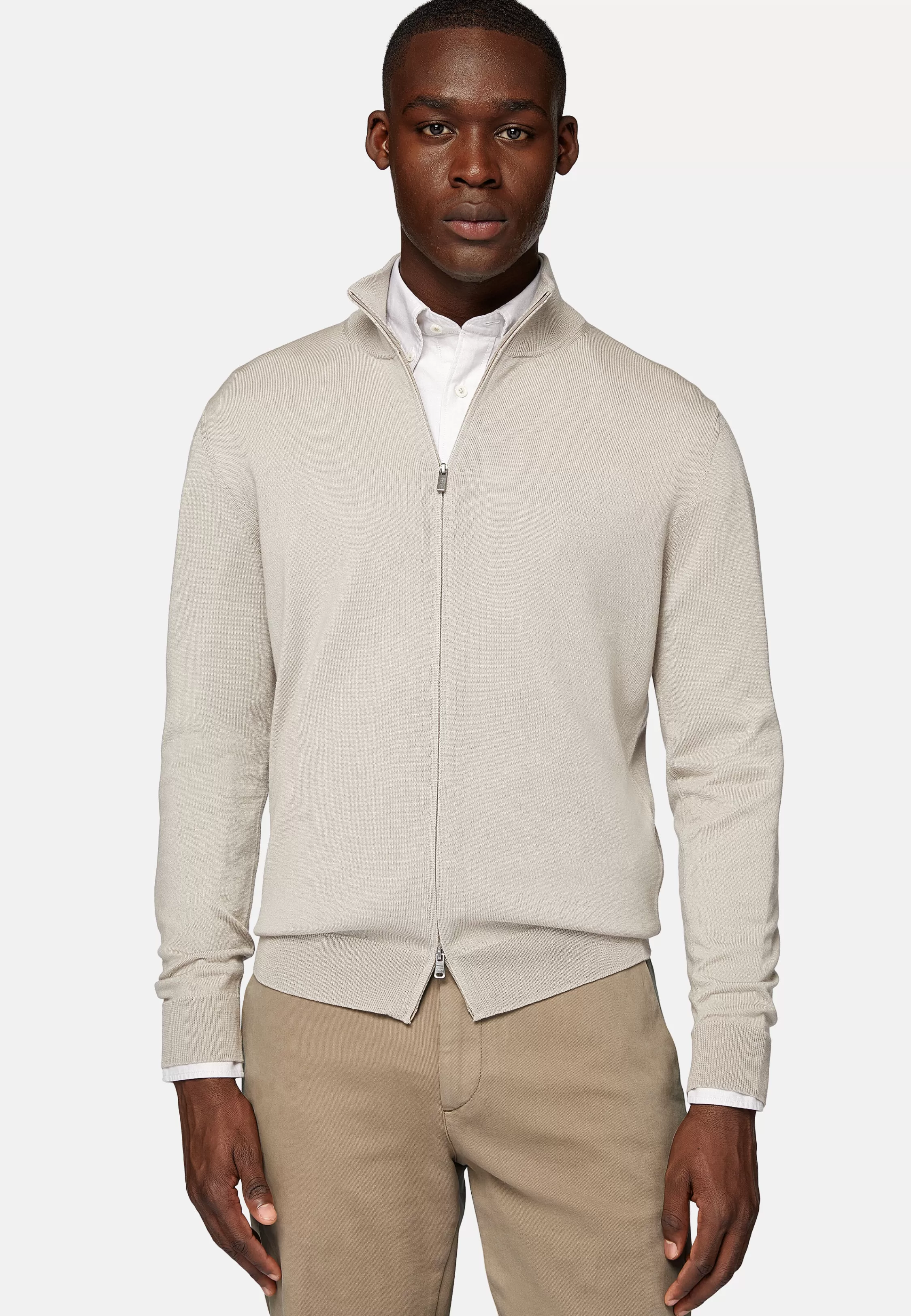 Boggi Milano Sand Full-Zip Jumper In Merino Wool