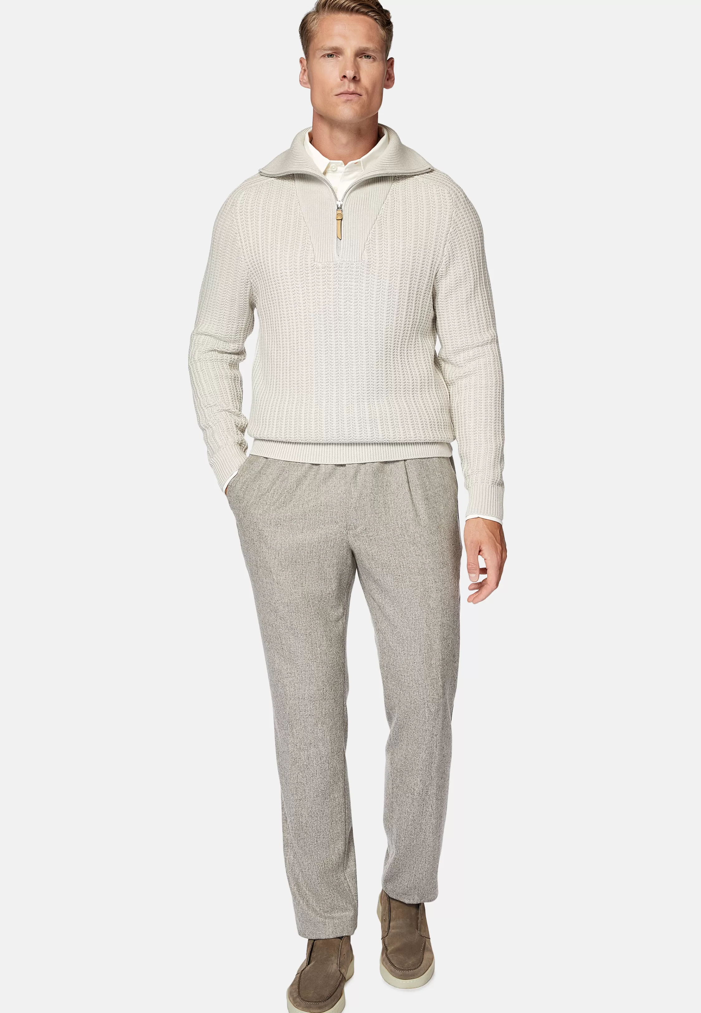 Boggi Milano Sand Merino Wool Half Zip Jumper