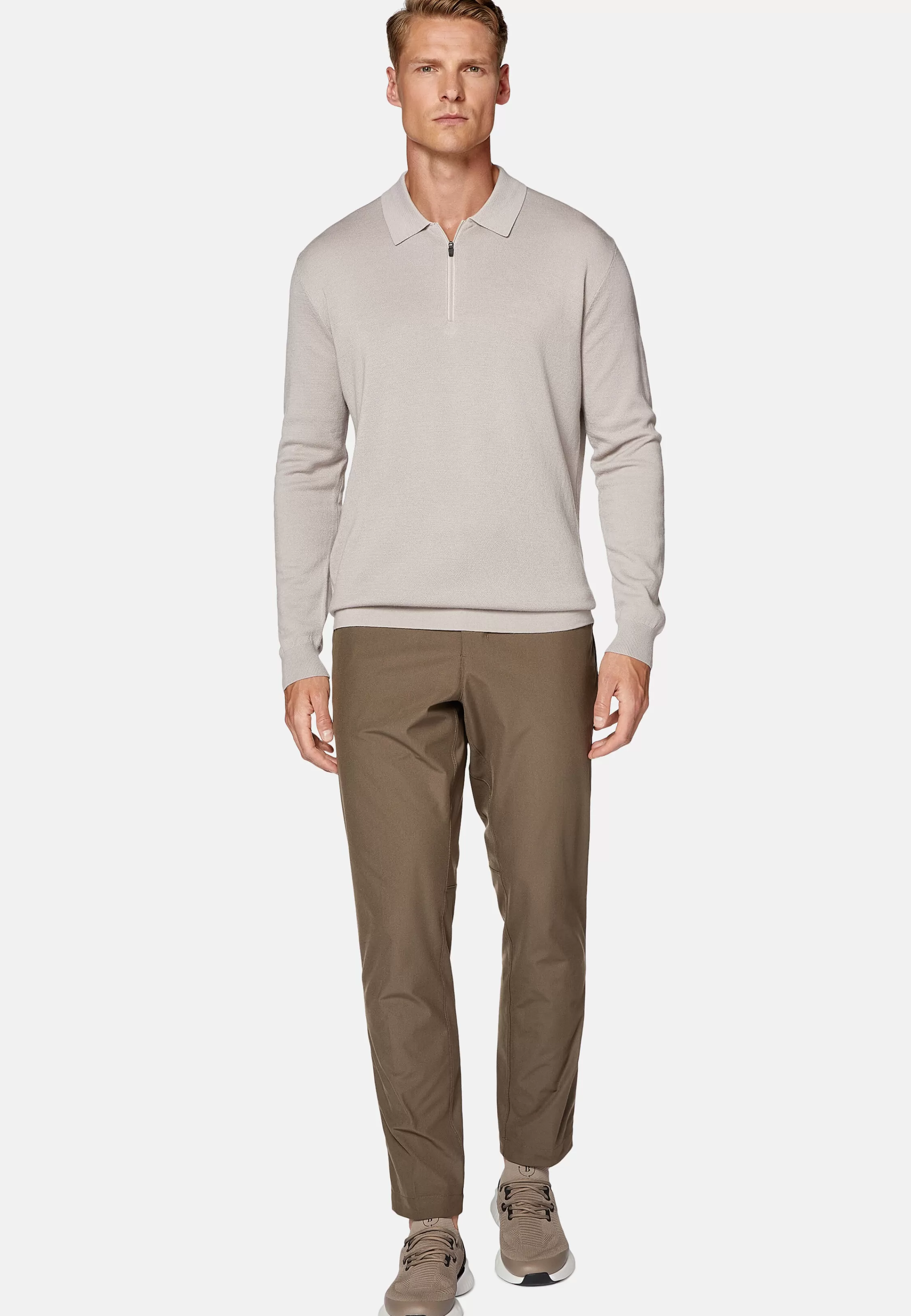 Boggi Milano Sand Merino Wool Tech Polo Shirt