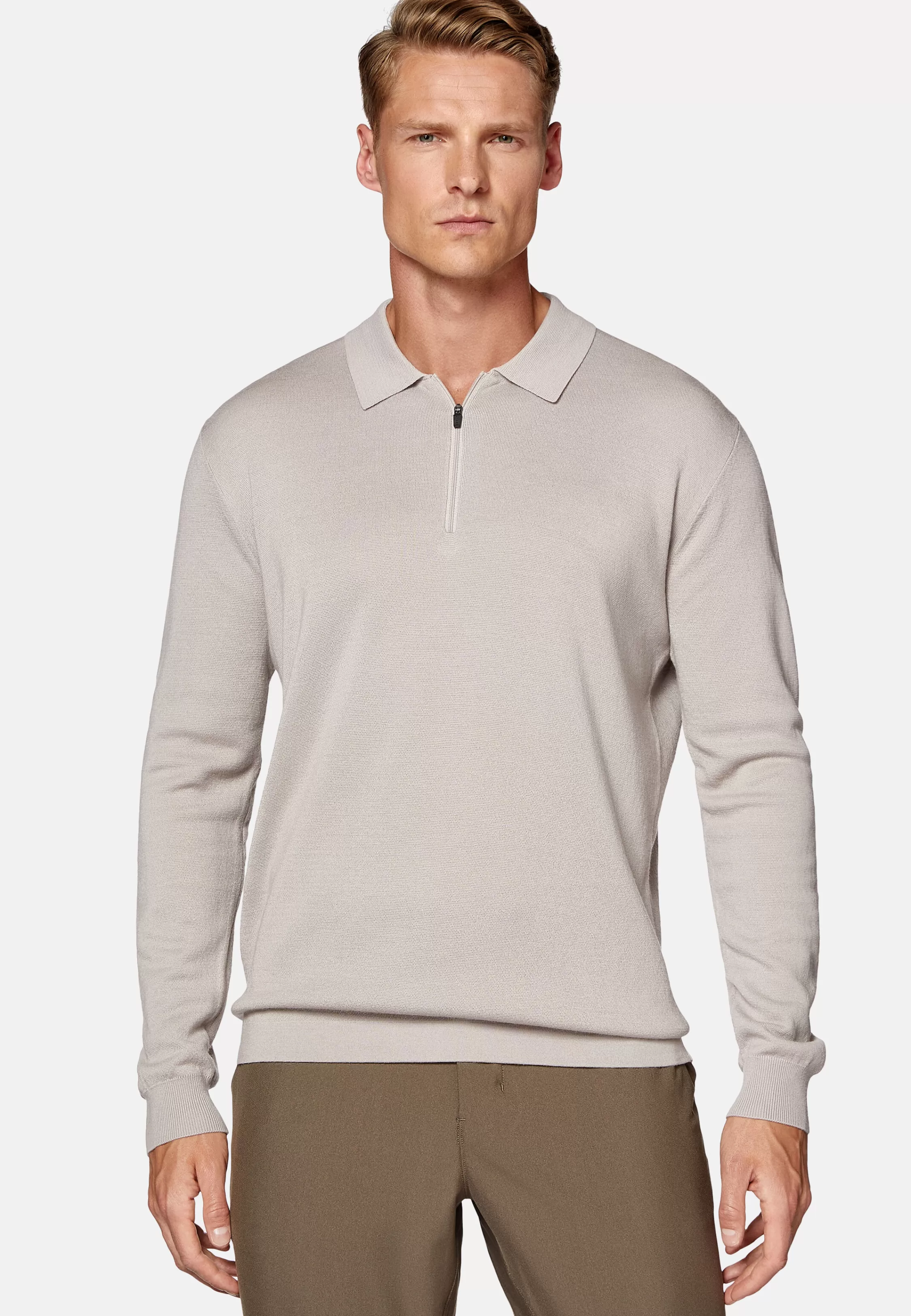 Boggi Milano Sand Merino Wool Tech Polo Shirt