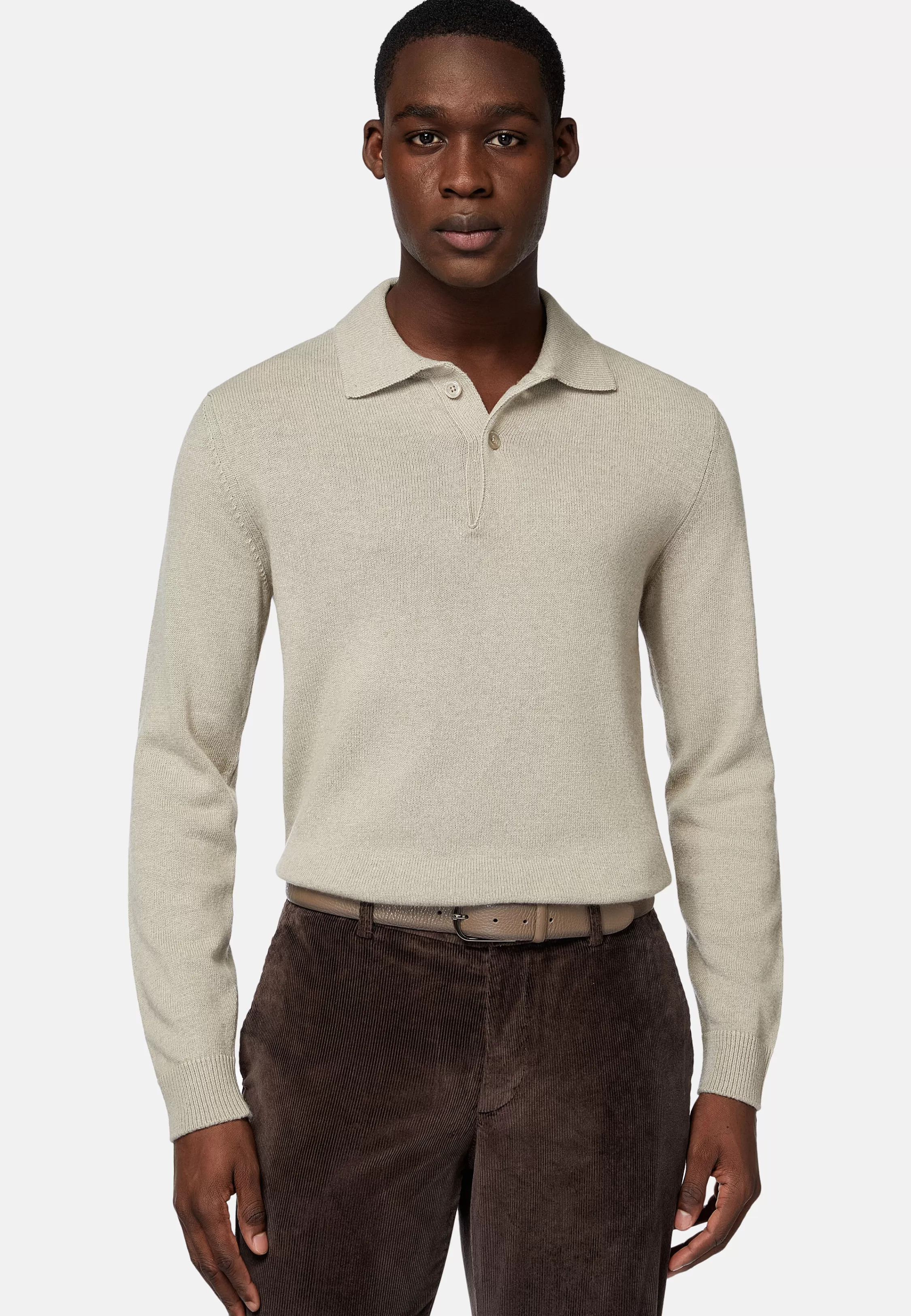 Boggi Milano Sand Polo Neck Jumper In A Cashmere Blend