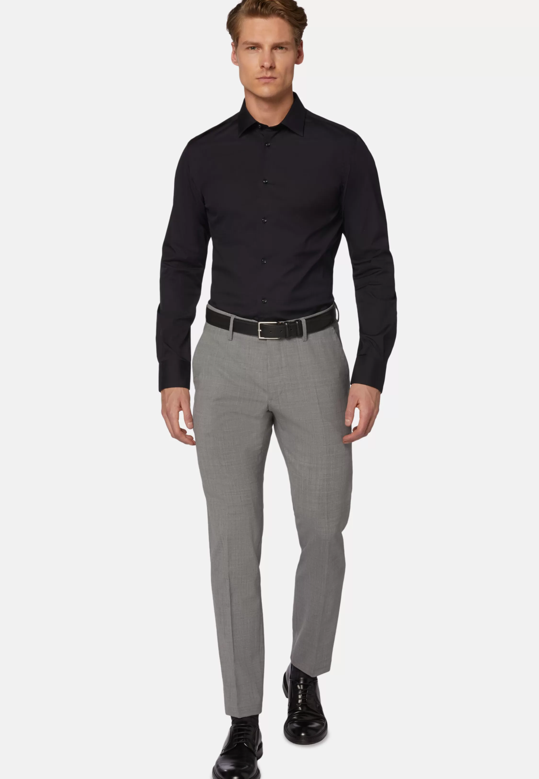 Boggi Milano Slim Fit Navy Shirt In Stretch Cotton