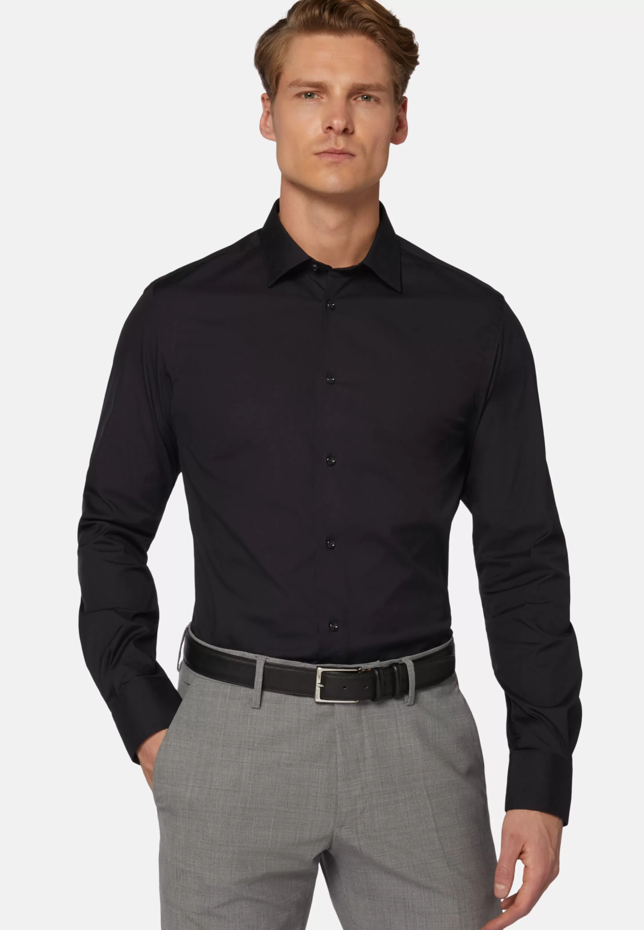 Boggi Milano Slim Fit Navy Shirt In Stretch Cotton