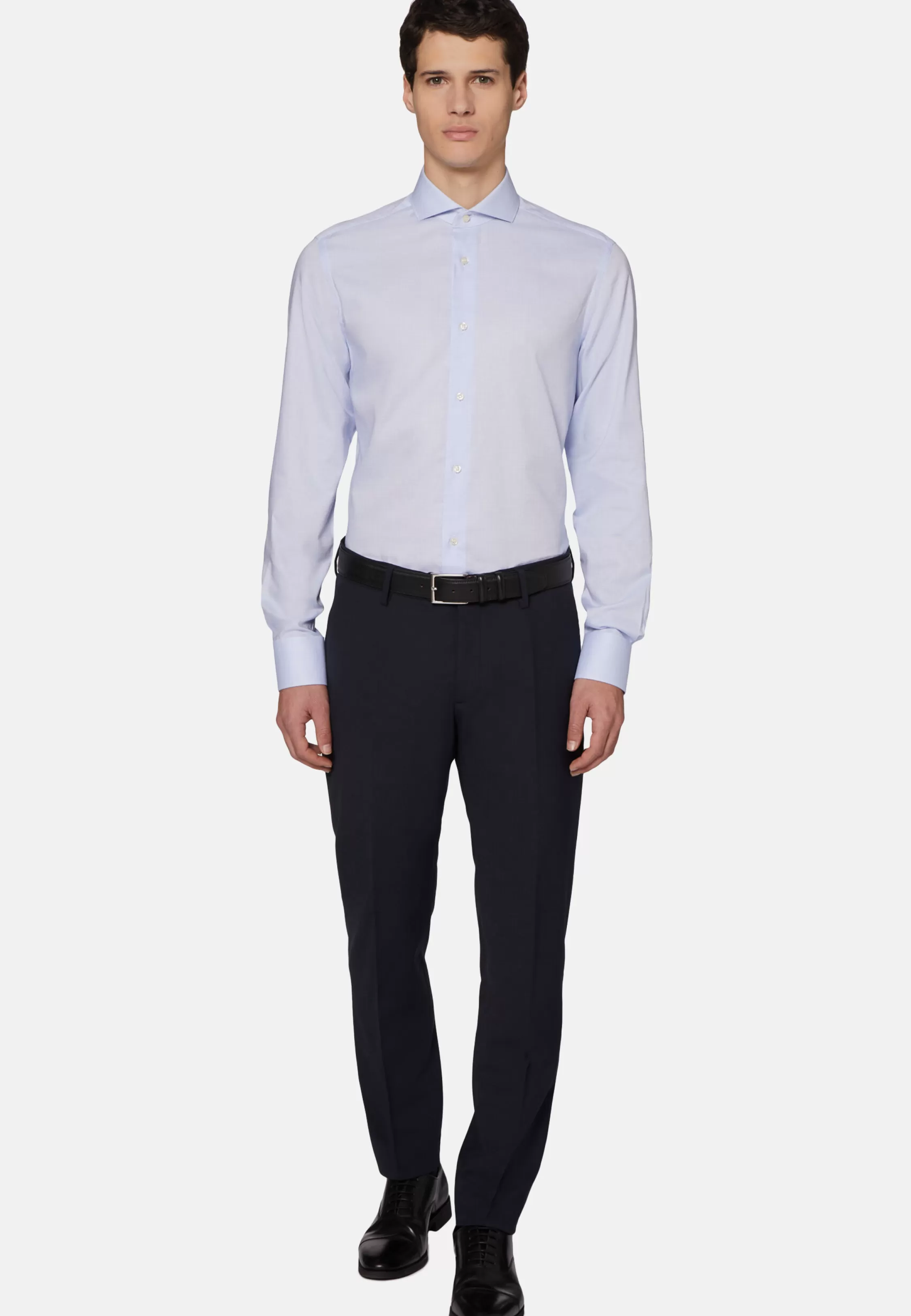 Boggi Milano Slim Fit Sky Blue Dobby Cotton Shirt