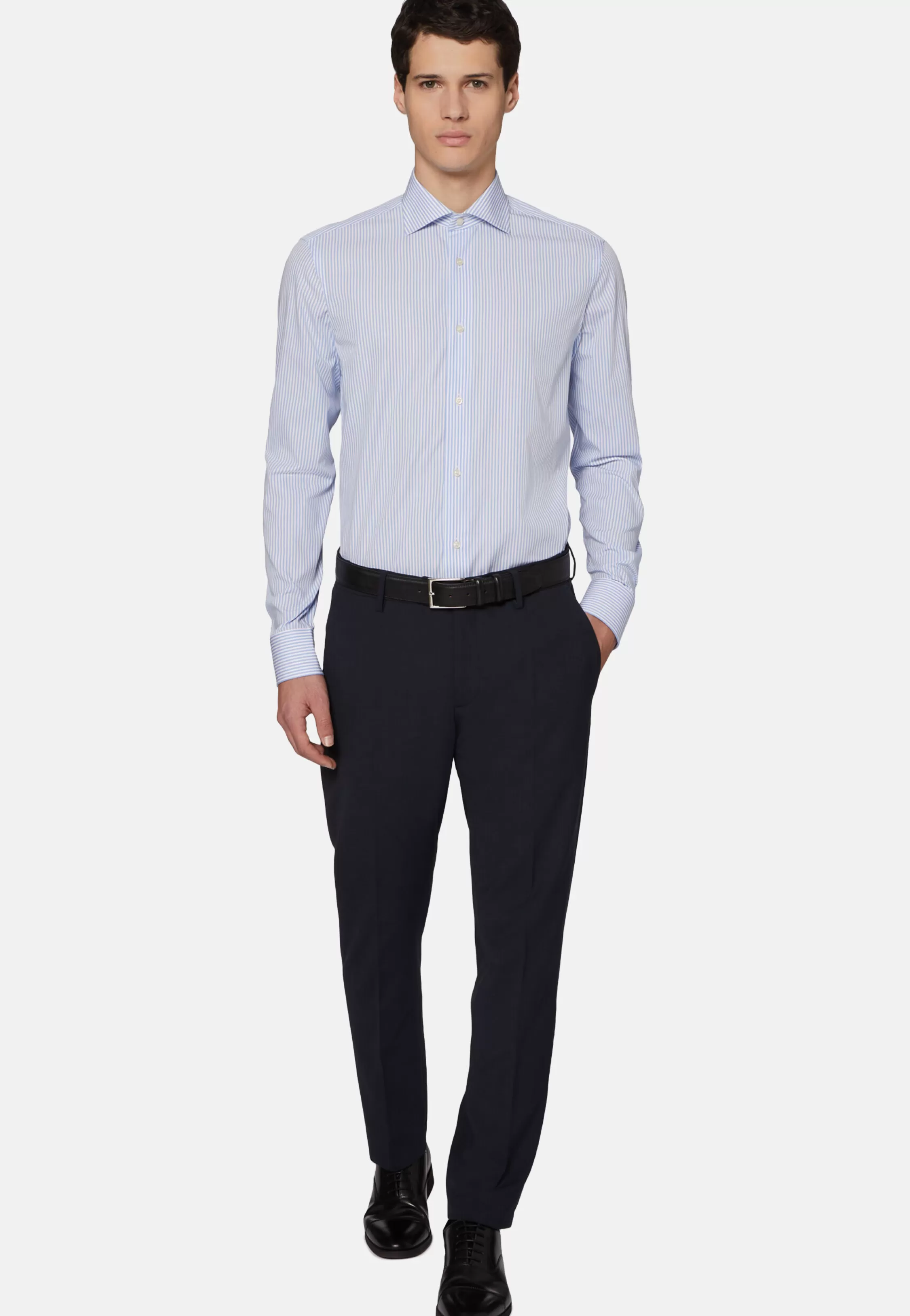 Boggi Milano Slim Fit Sky Blue Dobby Cotton Shirt