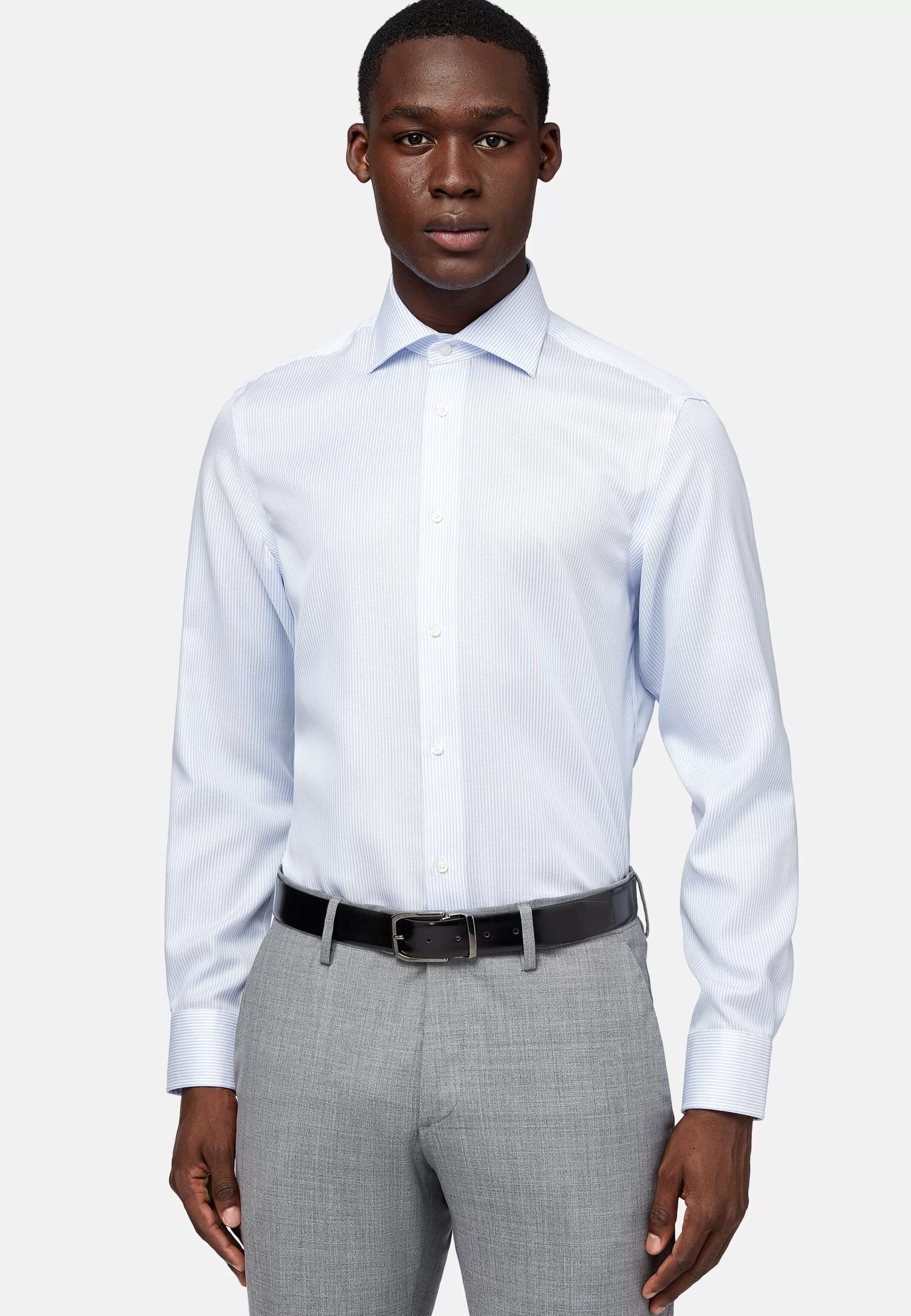 Boggi Milano Slim Fit Striped Cotton Dobby Shirt