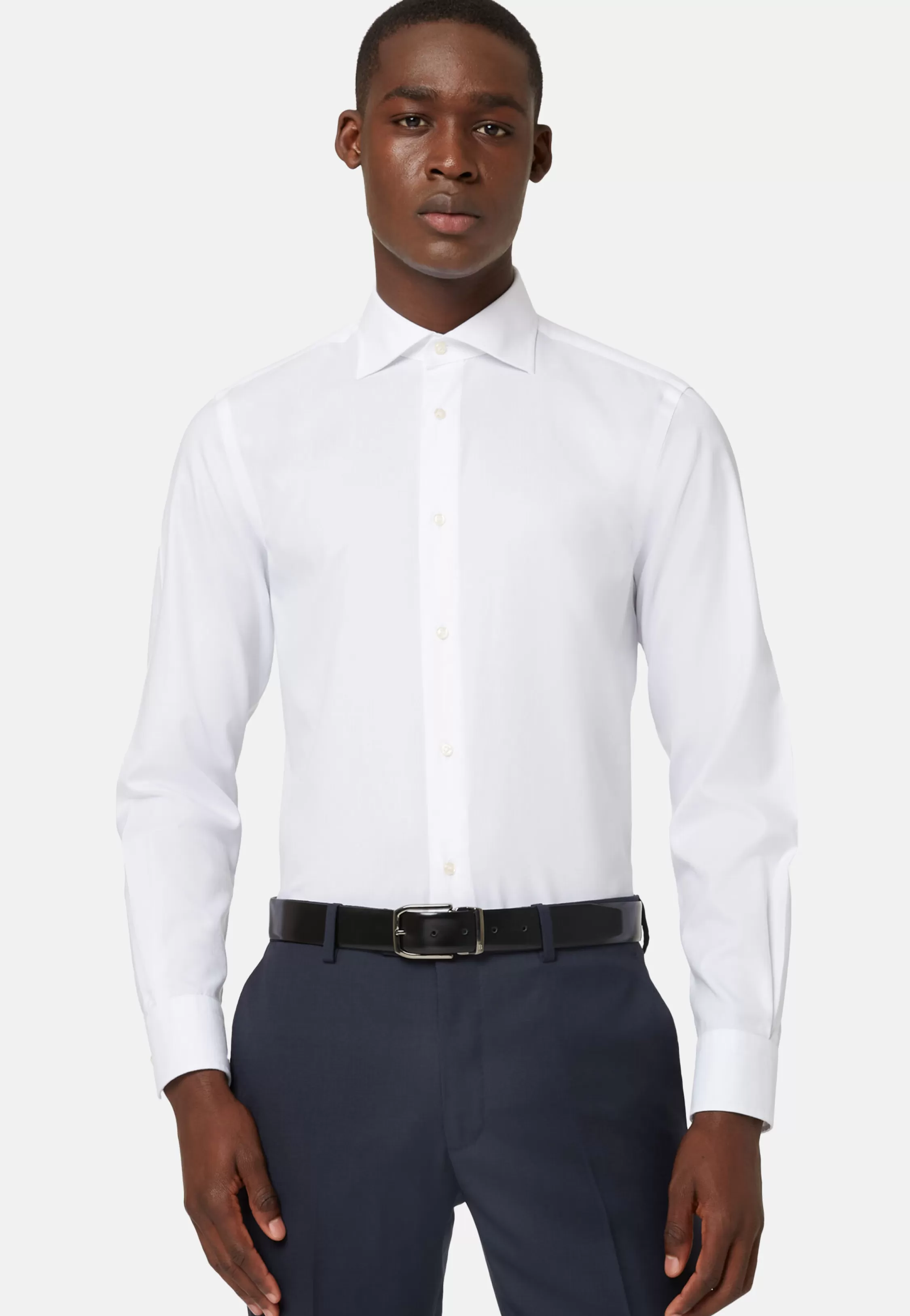 Boggi Milano Slim Fit White Cotton Twill Shirt