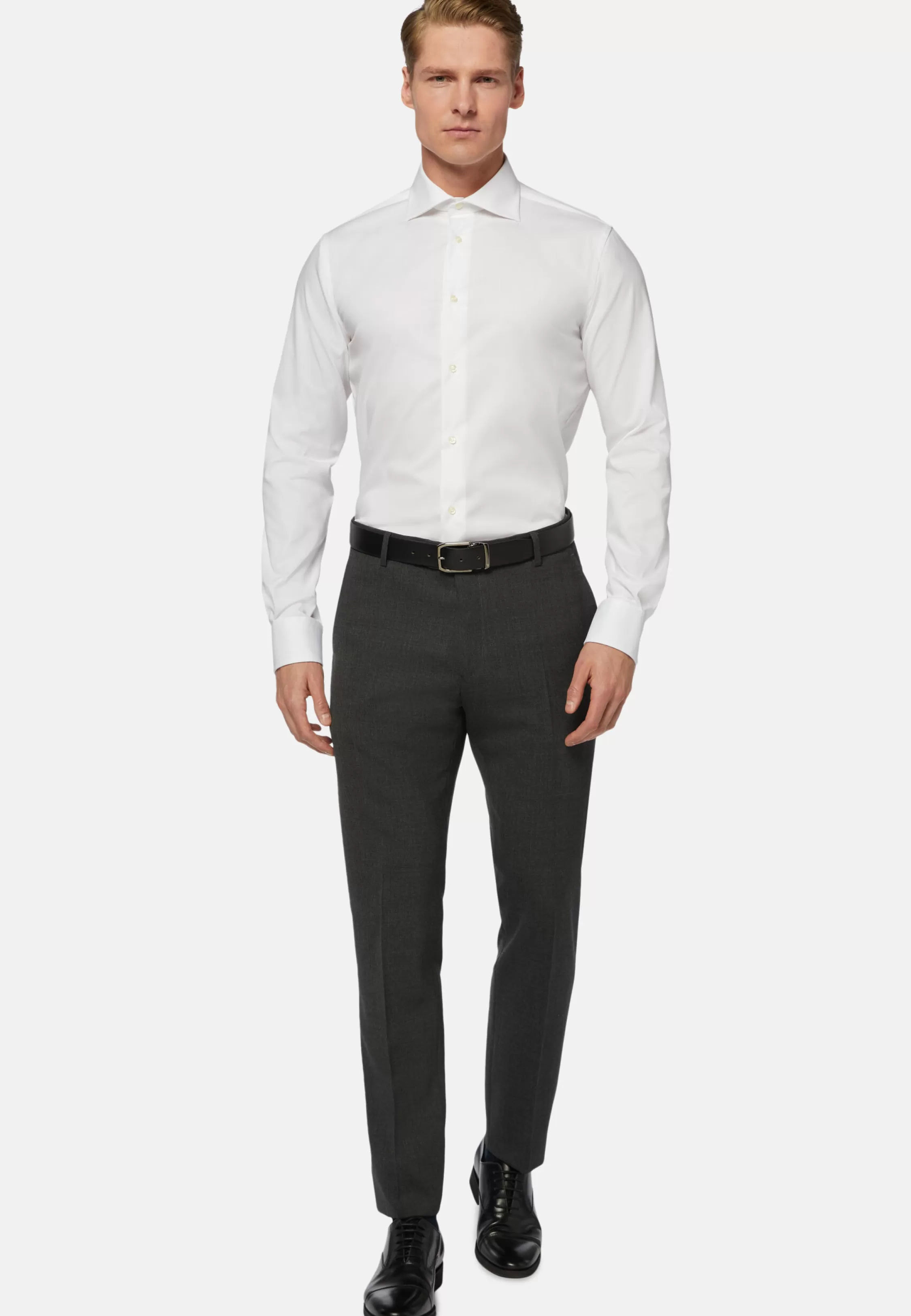 Boggi Milano Stretch P.Point Windsor Collar White Shirt Reg Fit Long