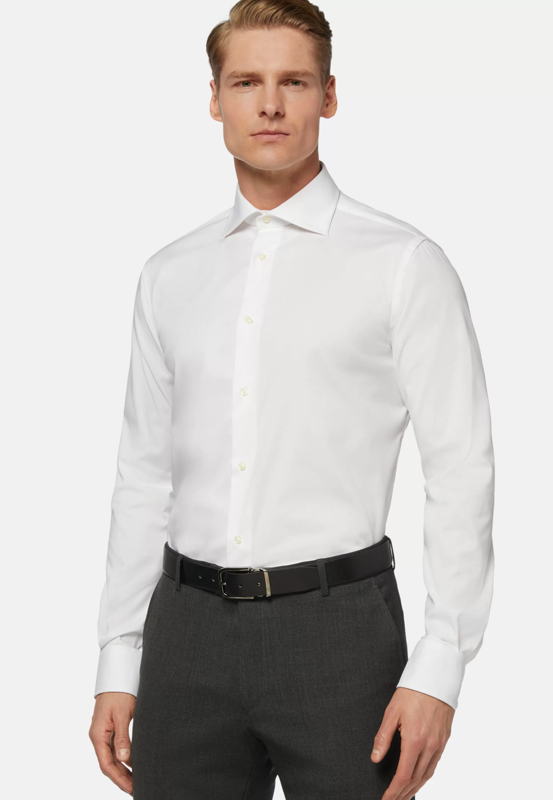 Boggi Milano Stretch P.Point Windsor Collar White Shirt Reg Fit Long