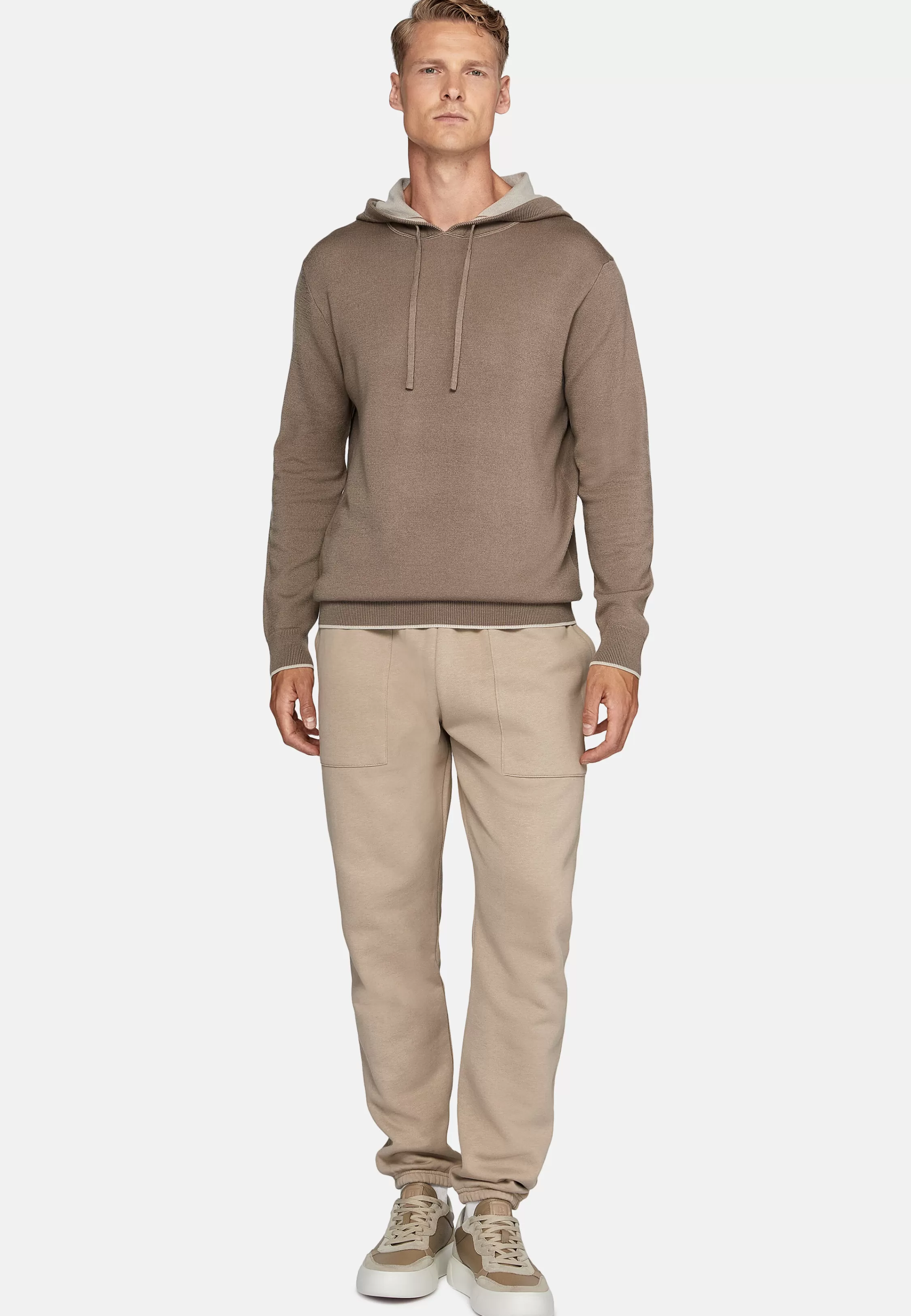 Boggi Milano Taupe Hoodie In Wool Nylon Cotton