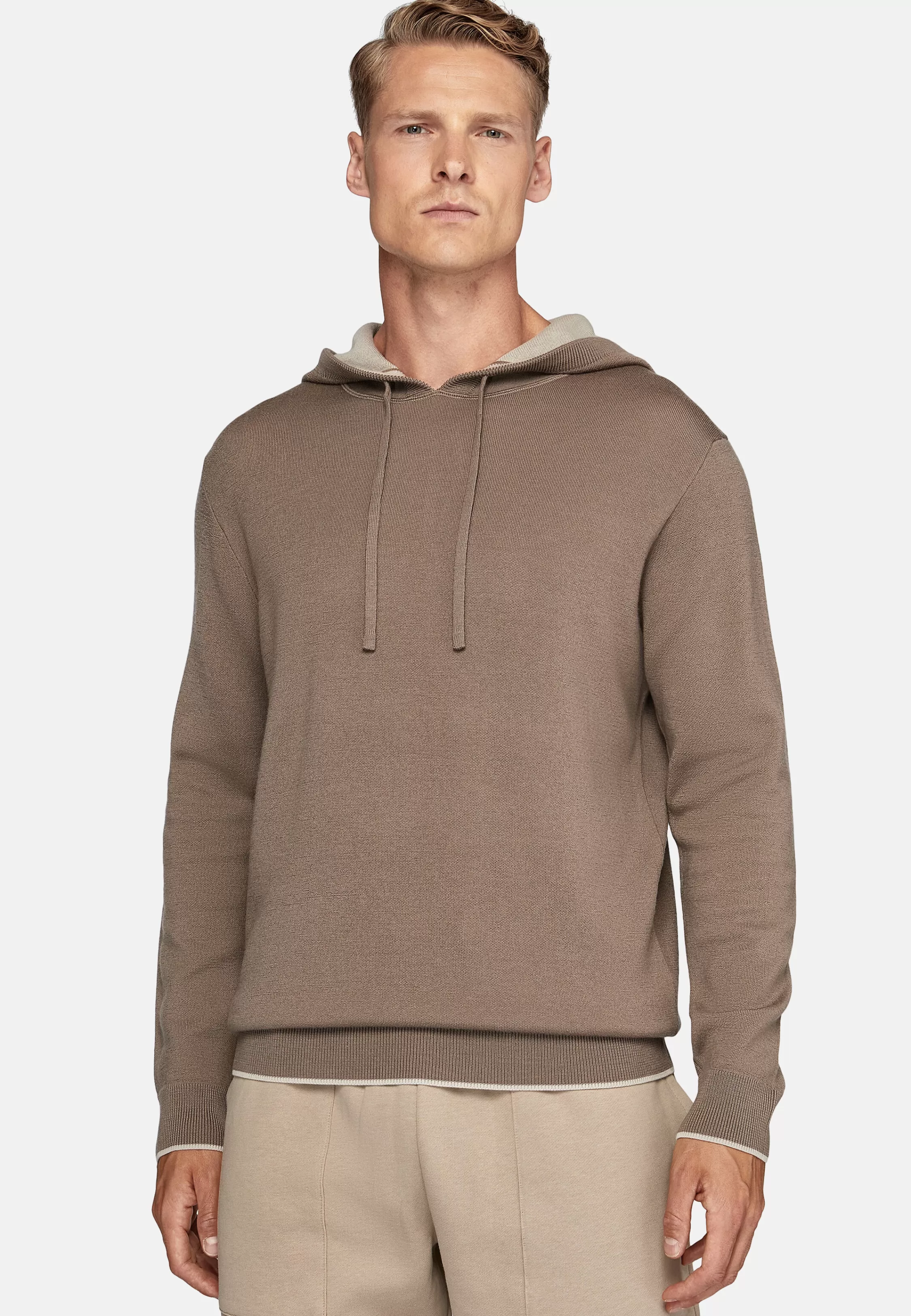 Boggi Milano Taupe Hoodie In Wool Nylon Cotton