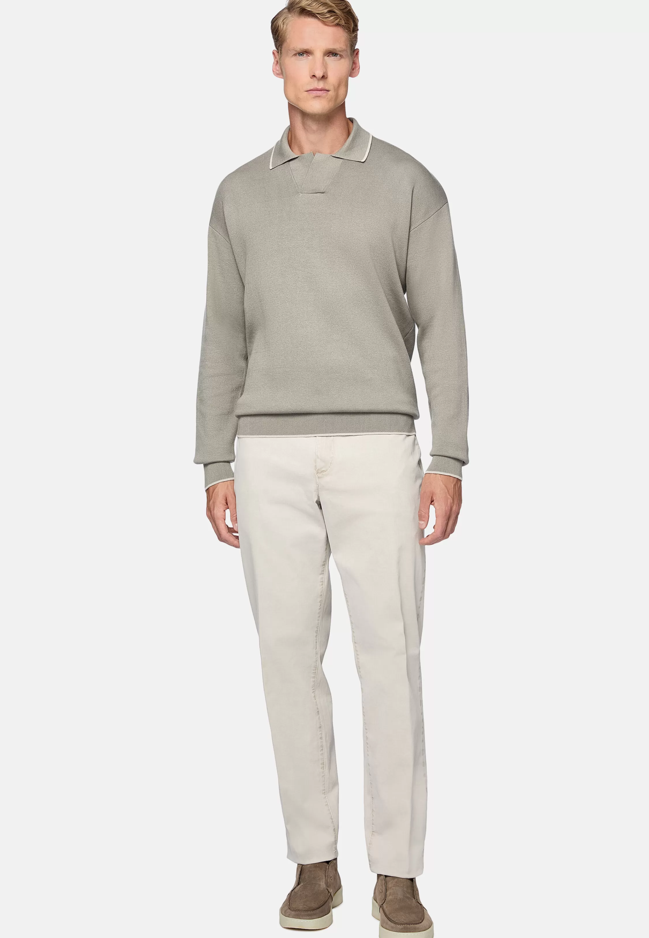 Boggi Milano Taupe Polo Jumper In Organic Cotton And Nylon