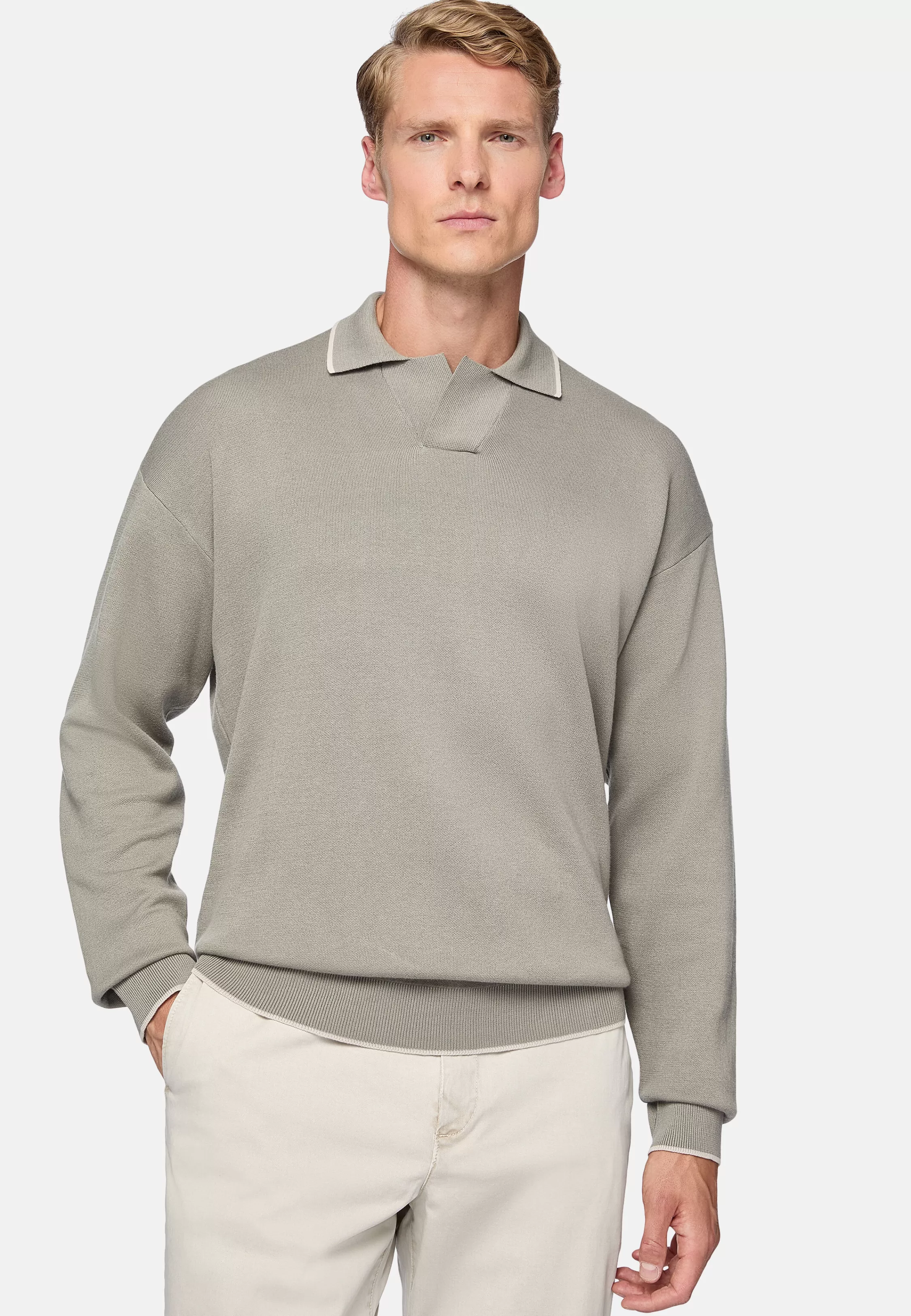 Boggi Milano Taupe Polo Jumper In Organic Cotton And Nylon