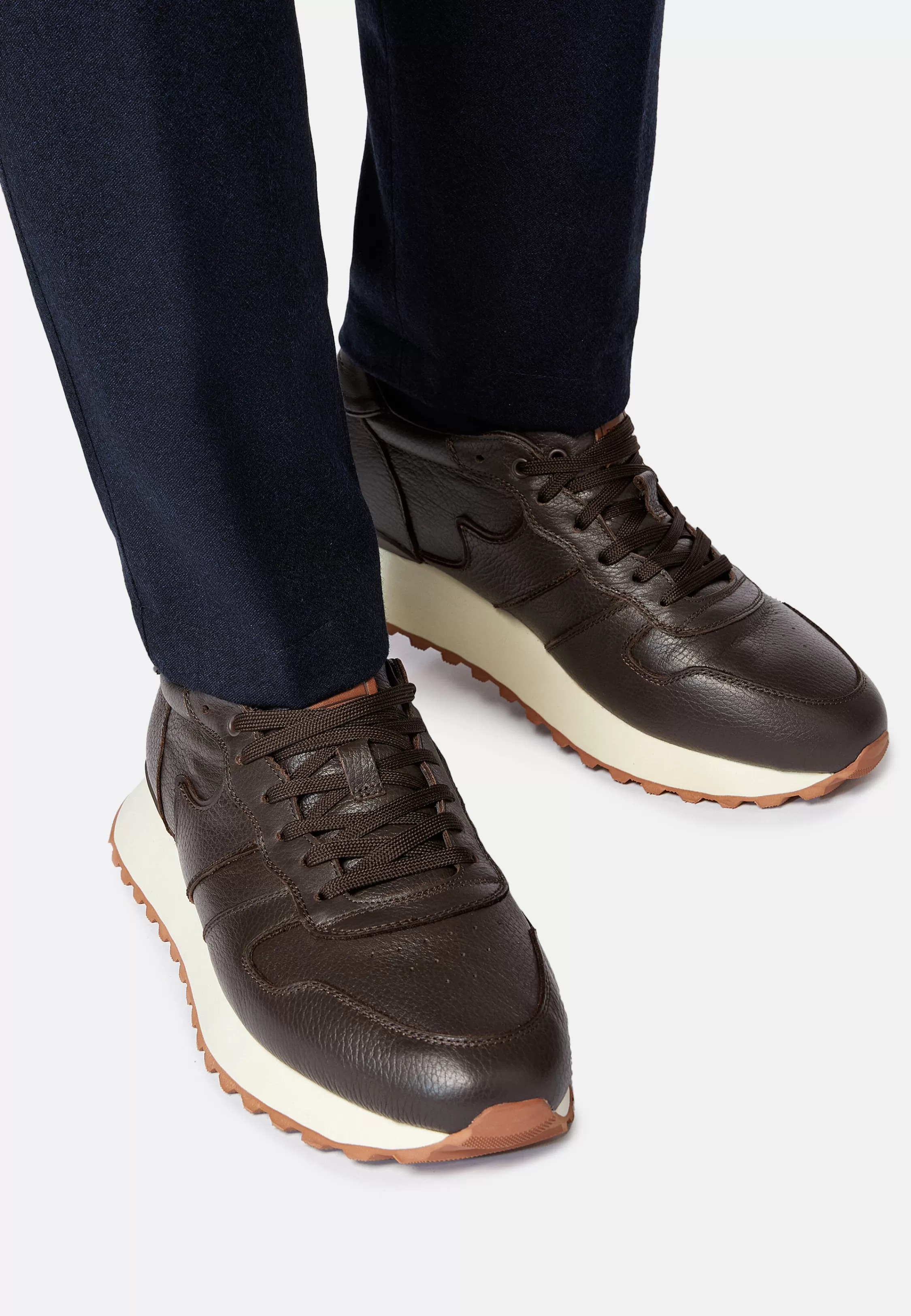 Boggi Milano Tumbled Leather Trainers.