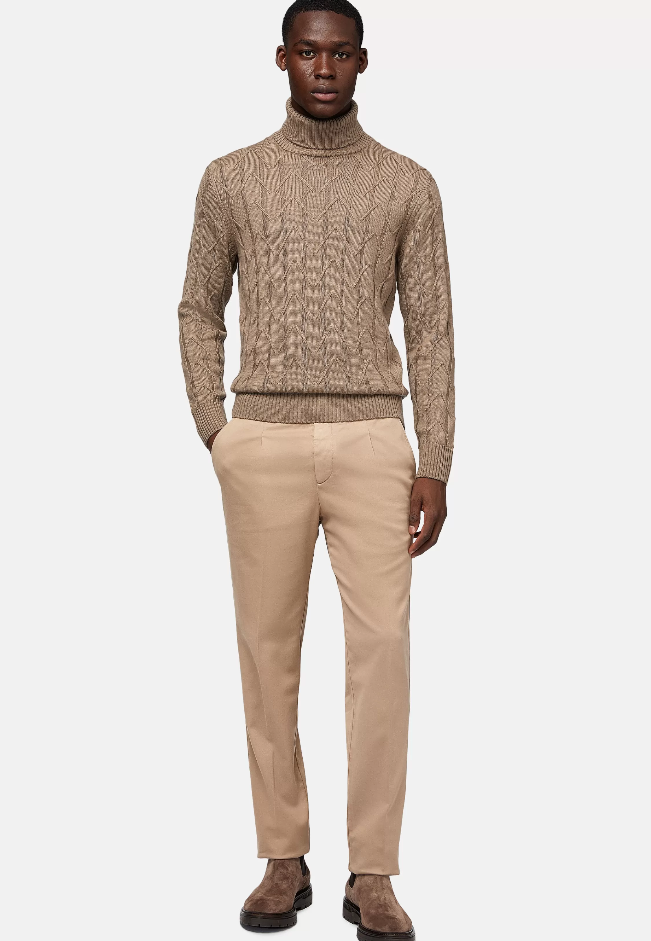 Boggi Milano White Polo Neck Jumper In Merino Wool