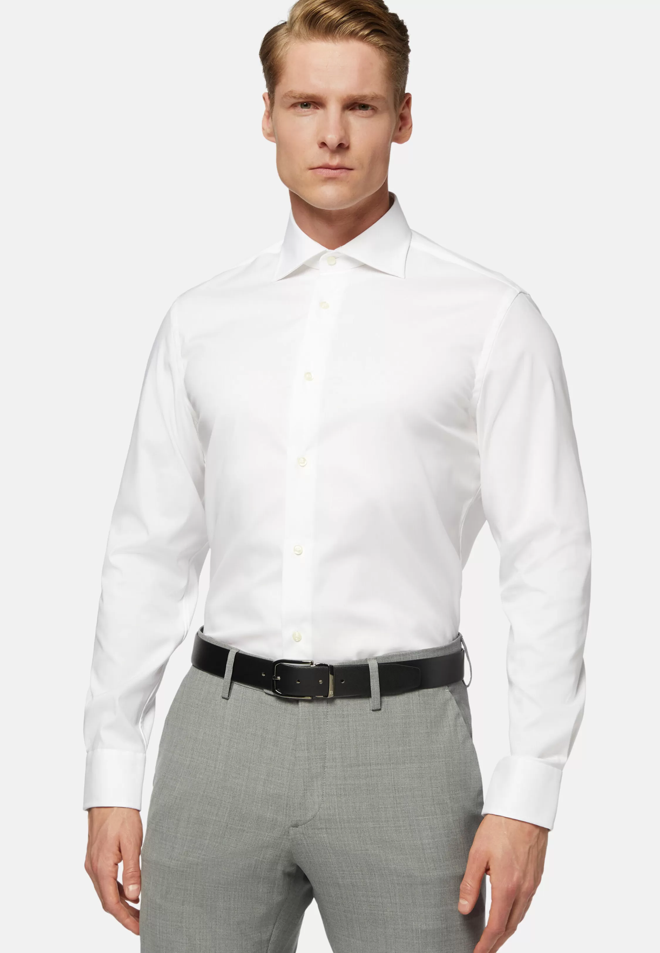 Boggi Milano White Slim Fit Cotton Pin Point Shirt