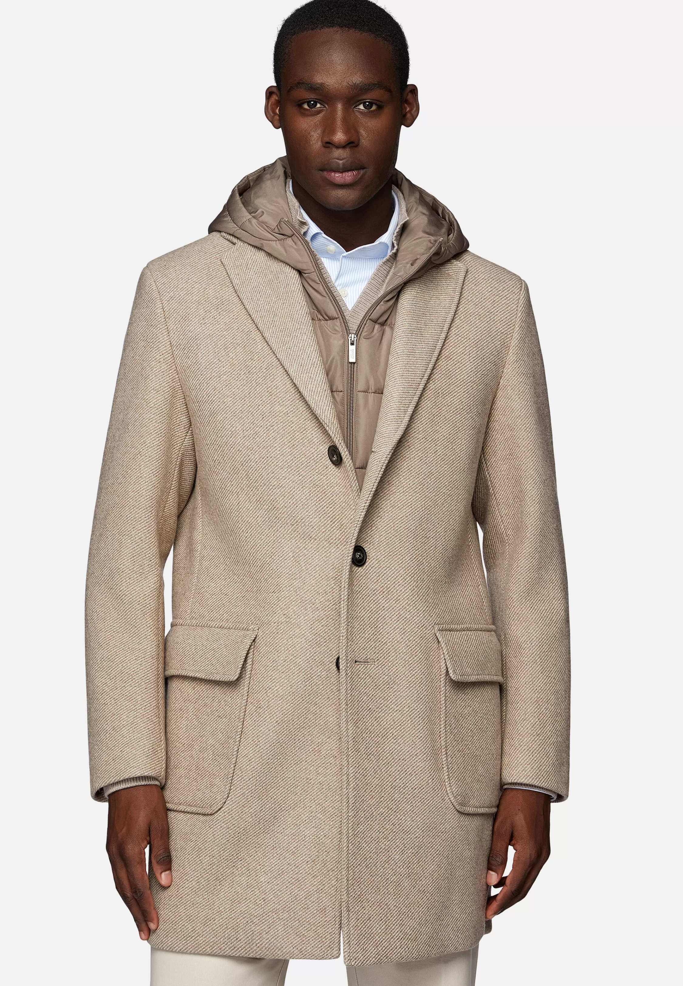 Boggi Milano Wool Blend Coat With Hoodie Bib