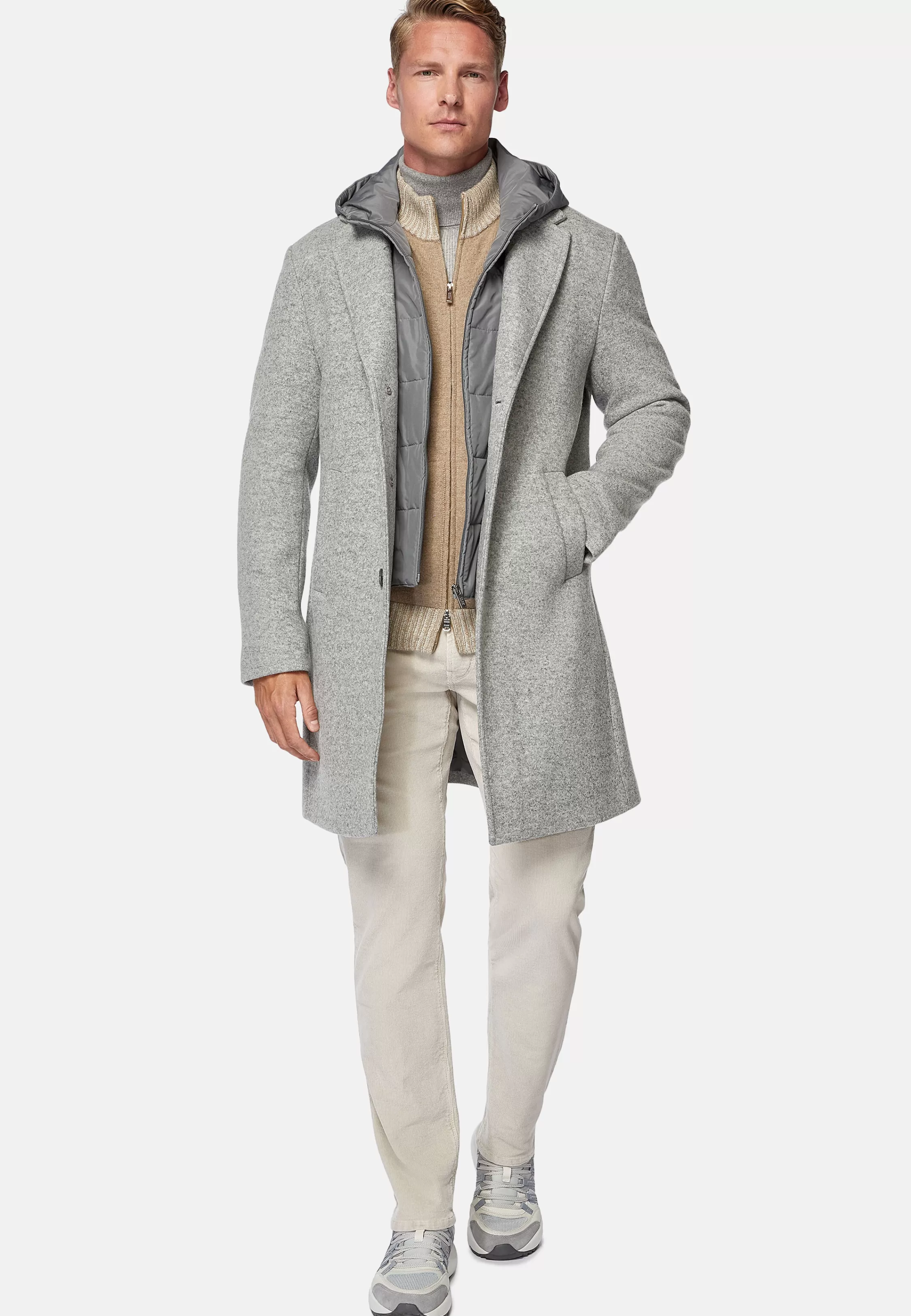 Boggi Milano Wool Jersey Coat With Gilet