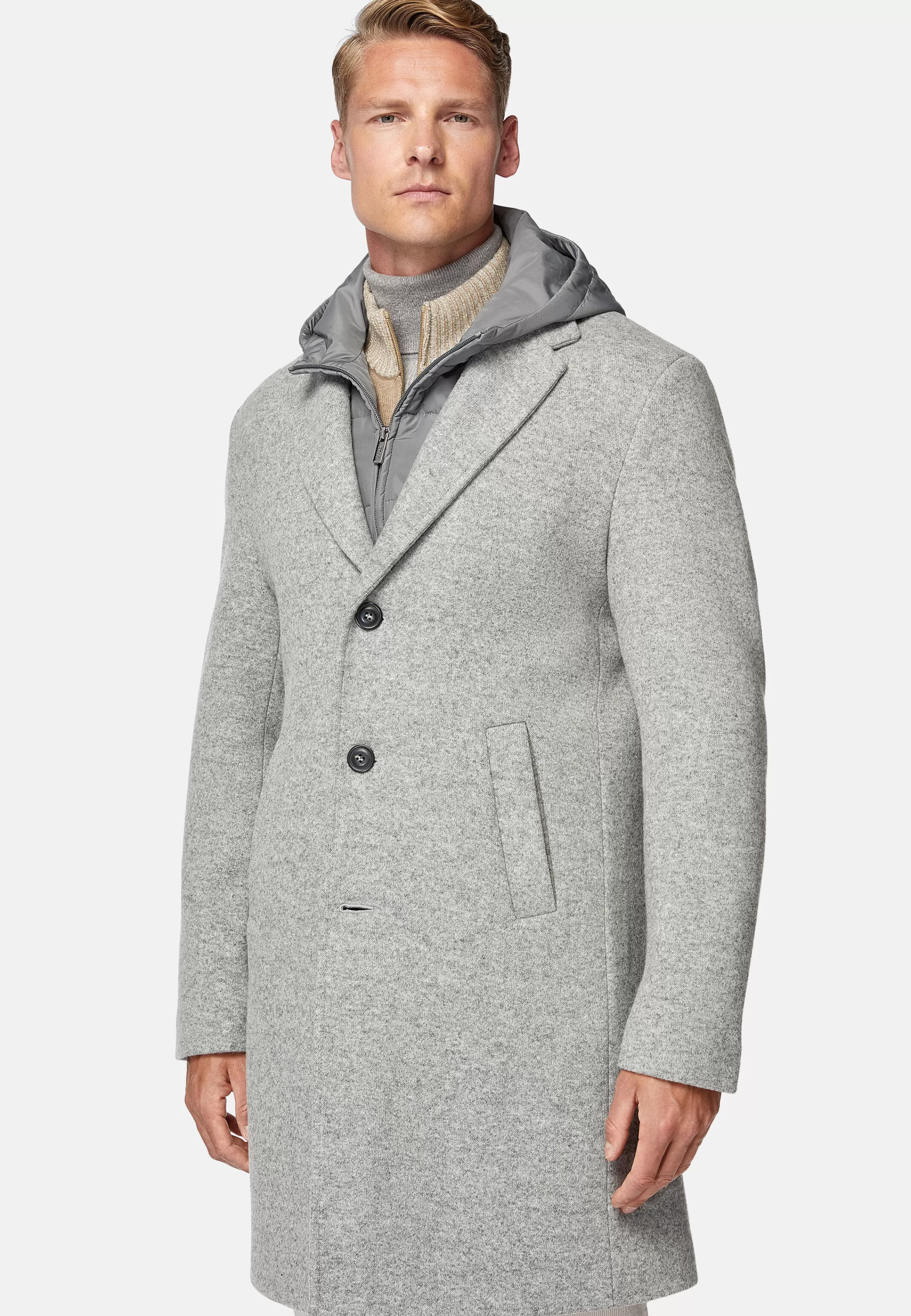 Boggi Milano Wool Jersey Coat With Gilet